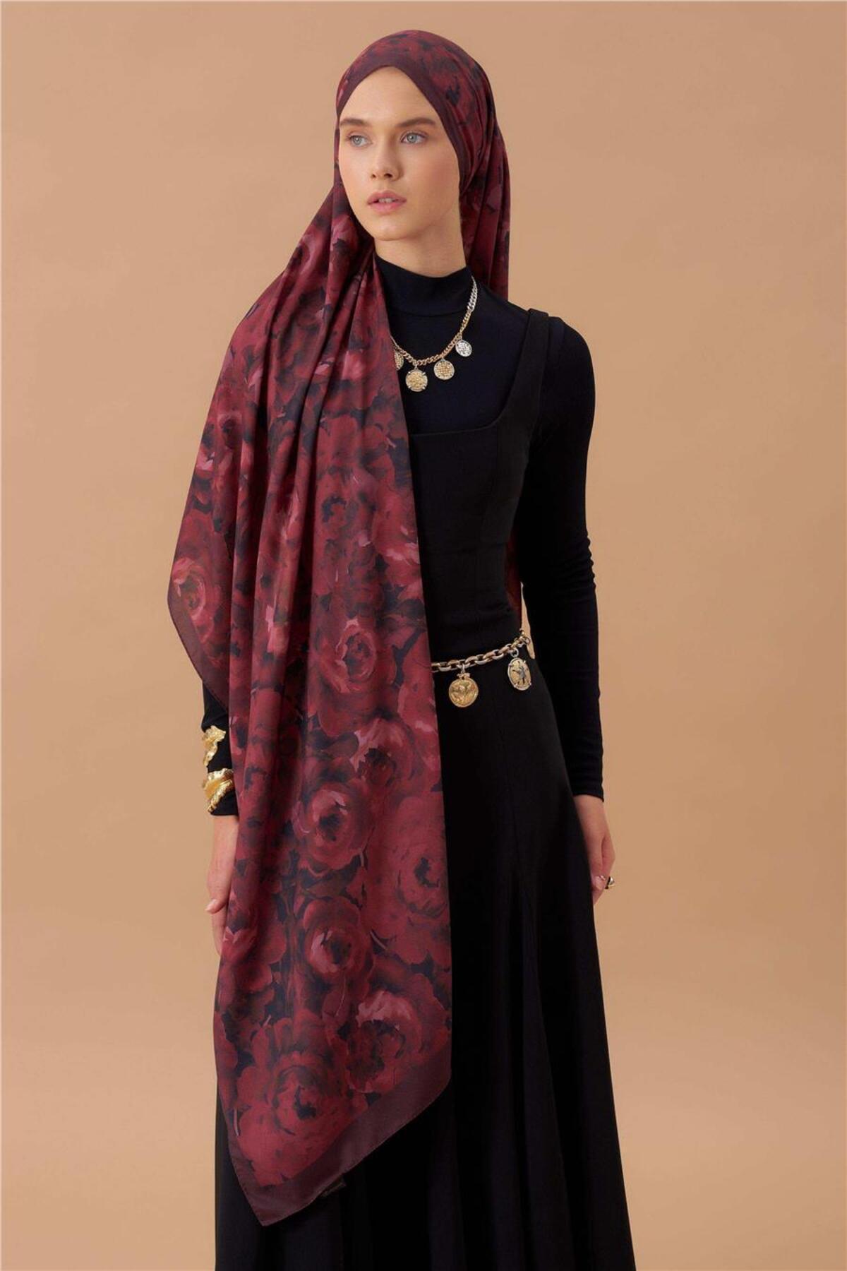 İpekhan-Fine Cotton Viscose Soft Shawl with Large Flower Pattern, Light and Stylish Shawl 3