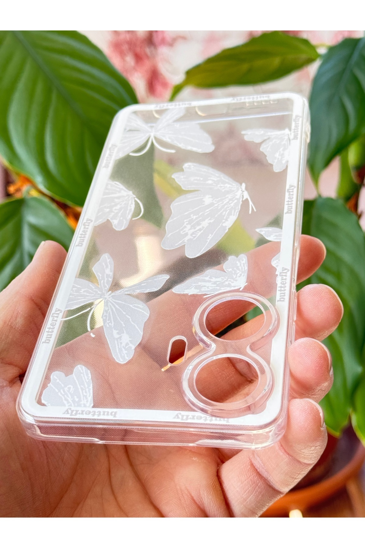 Fibaks-Realme C55 Compatible Case Designed Patterned Camera Protection Transparent Butterfly Flexible Soft Silicone Cover 6