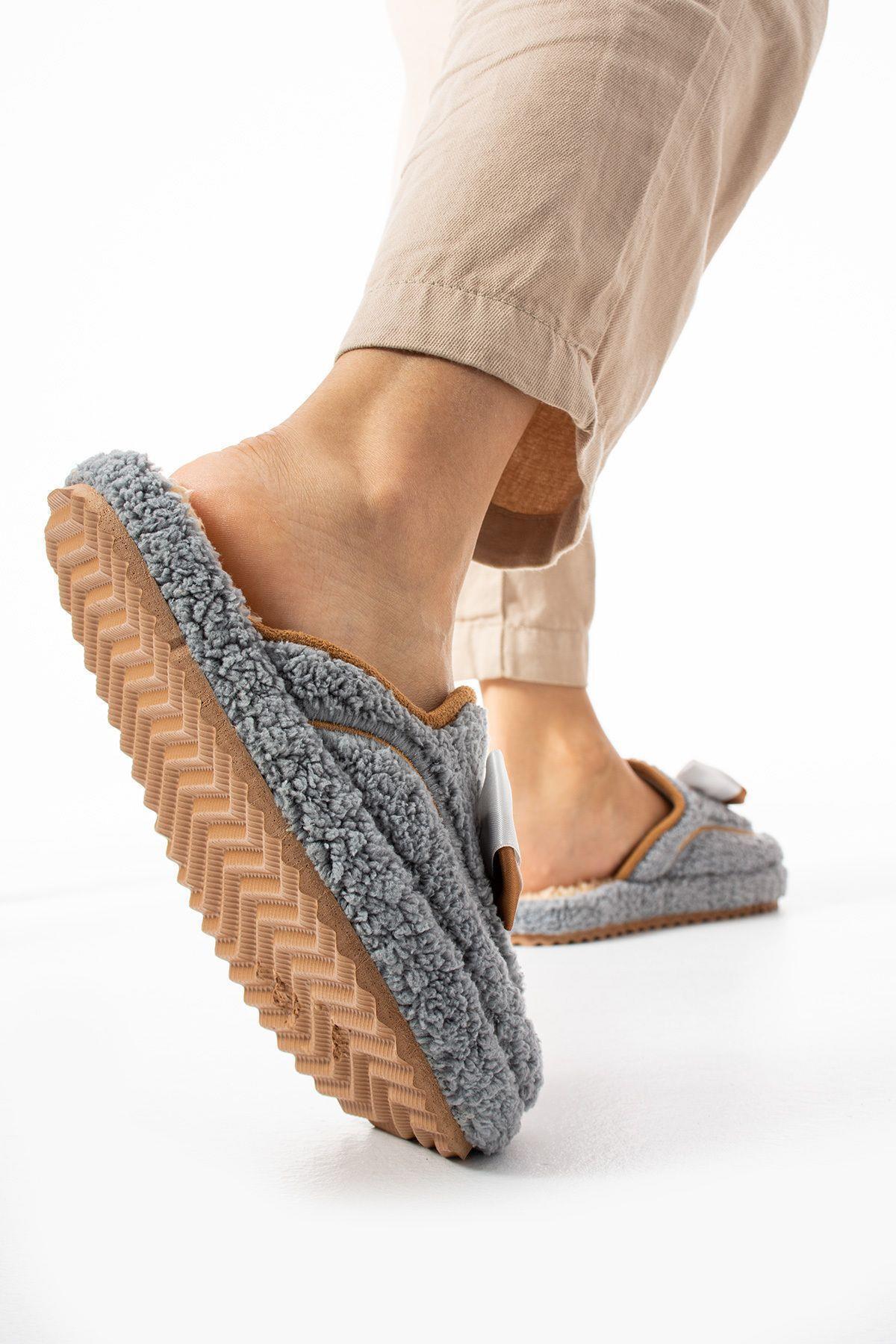 Moda Devrin-Gray Bow Tie Winter Women's Slippers 4