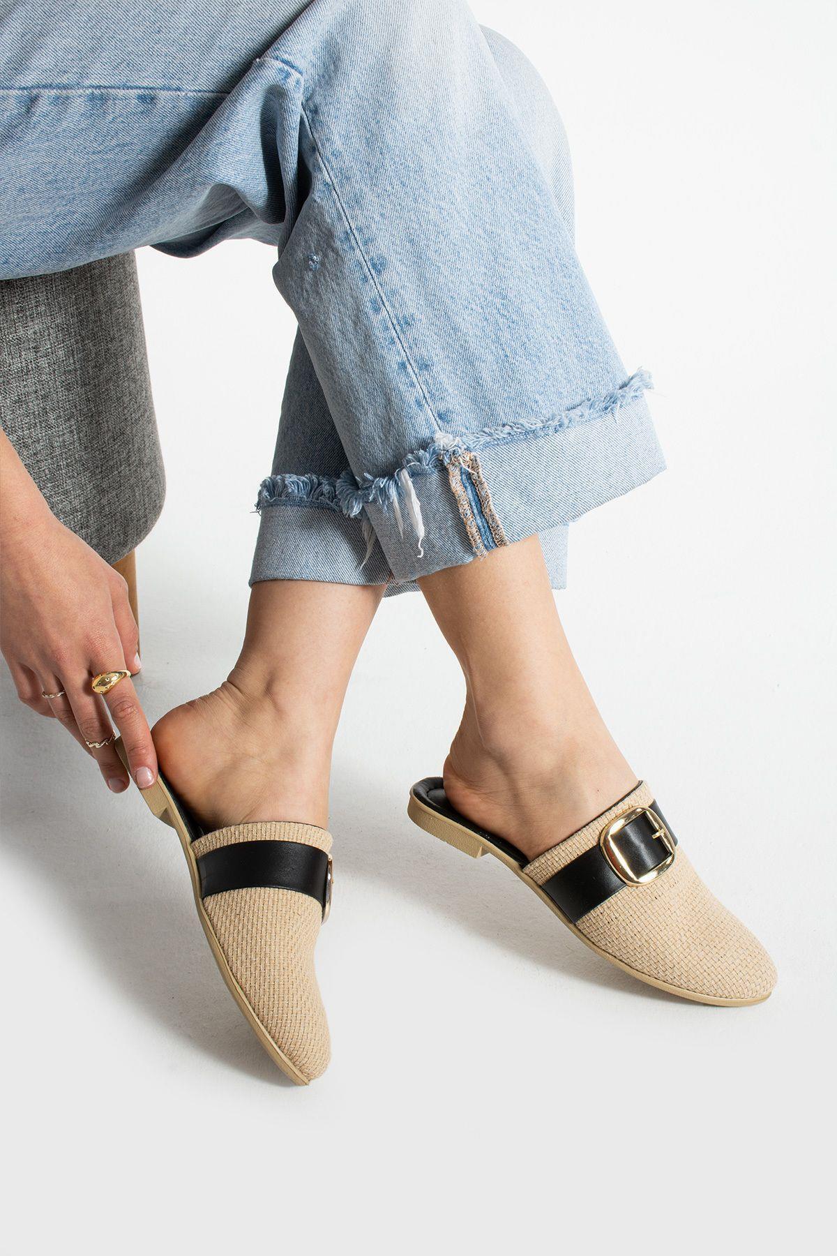 Moda Devrin-Μαύρη πόρπη από γιούτα Κλειστές γυναικείες παντόφλες για το σπίτι και εξωτερικούς χώρους 3