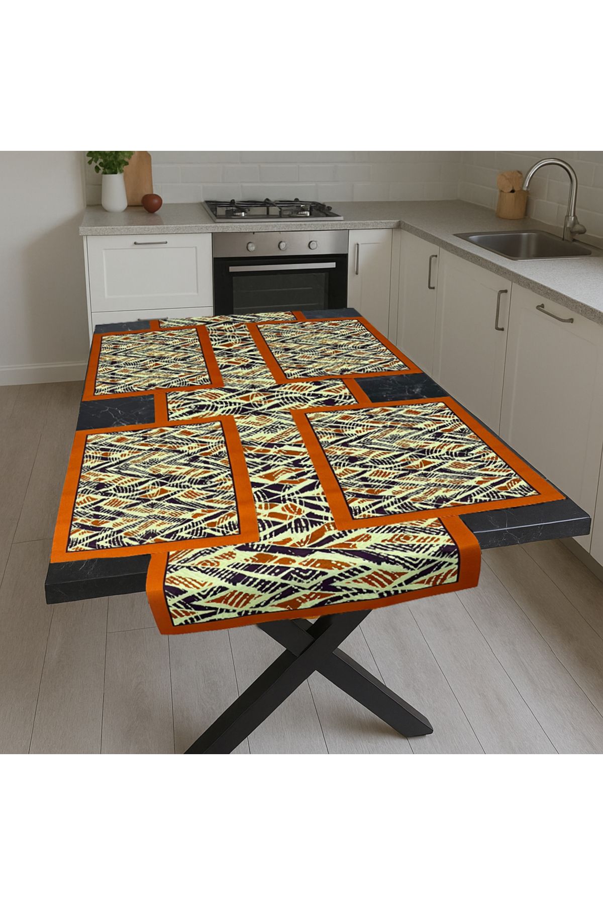 tarzınısec-Authentic Motif – 3D Patterned Table Runner & 4-Piece Supla Set 1