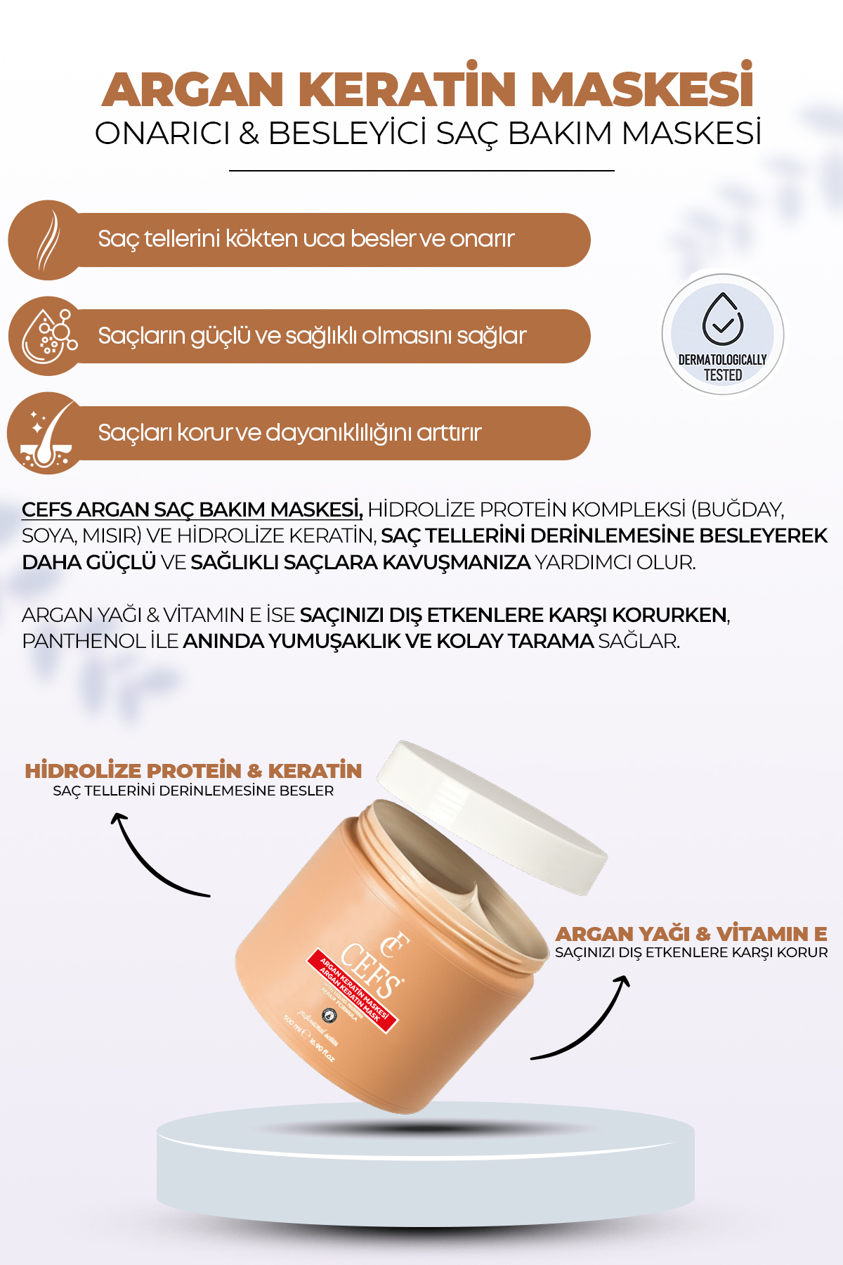 Saç Maskesi Keratin Besleyici Onarıcı & Güçlendirici Yogun Nemlendirme Bakım Mask 500 ML — A19 — تصویر 5 از 6