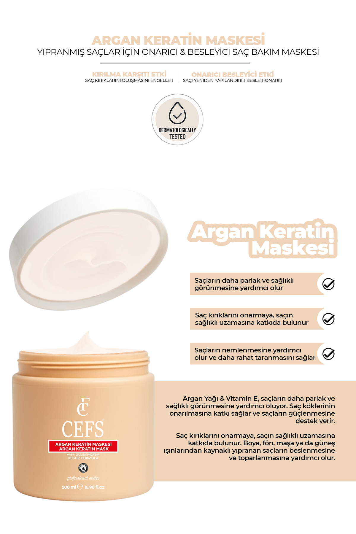 Saç Maskesi Keratin Besleyici Onarıcı & Güçlendirici Yogun Nemlendirme Bakım Mask 500 ML — A19 — تصویر 3 از 6