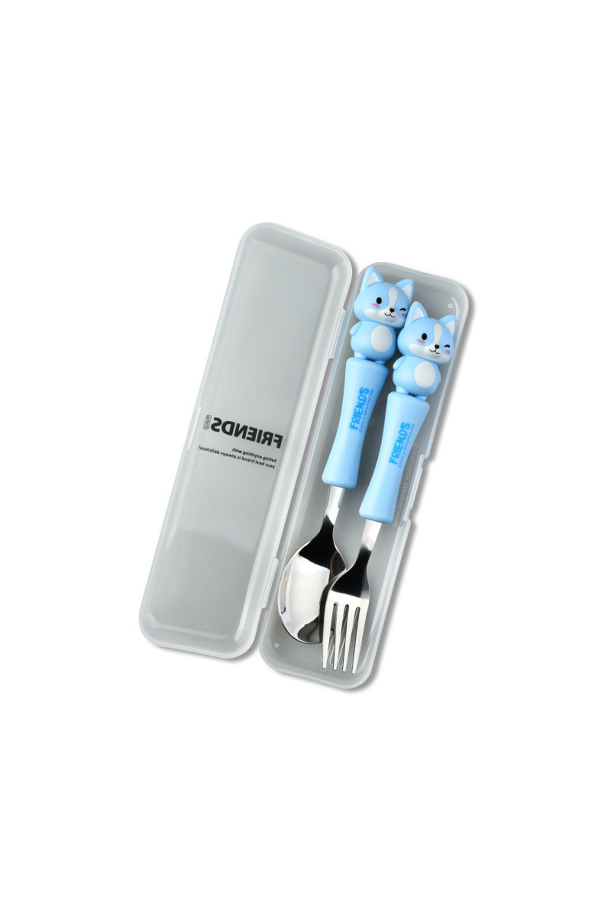 jojobebek Mavi Renk Kedi Figürlü Premium Çocuk BPA Free Paslanmaz Çelik Uçlu Çatal-Kaşık Set 24+ Ay fotoğrafı 5 (önizleme)