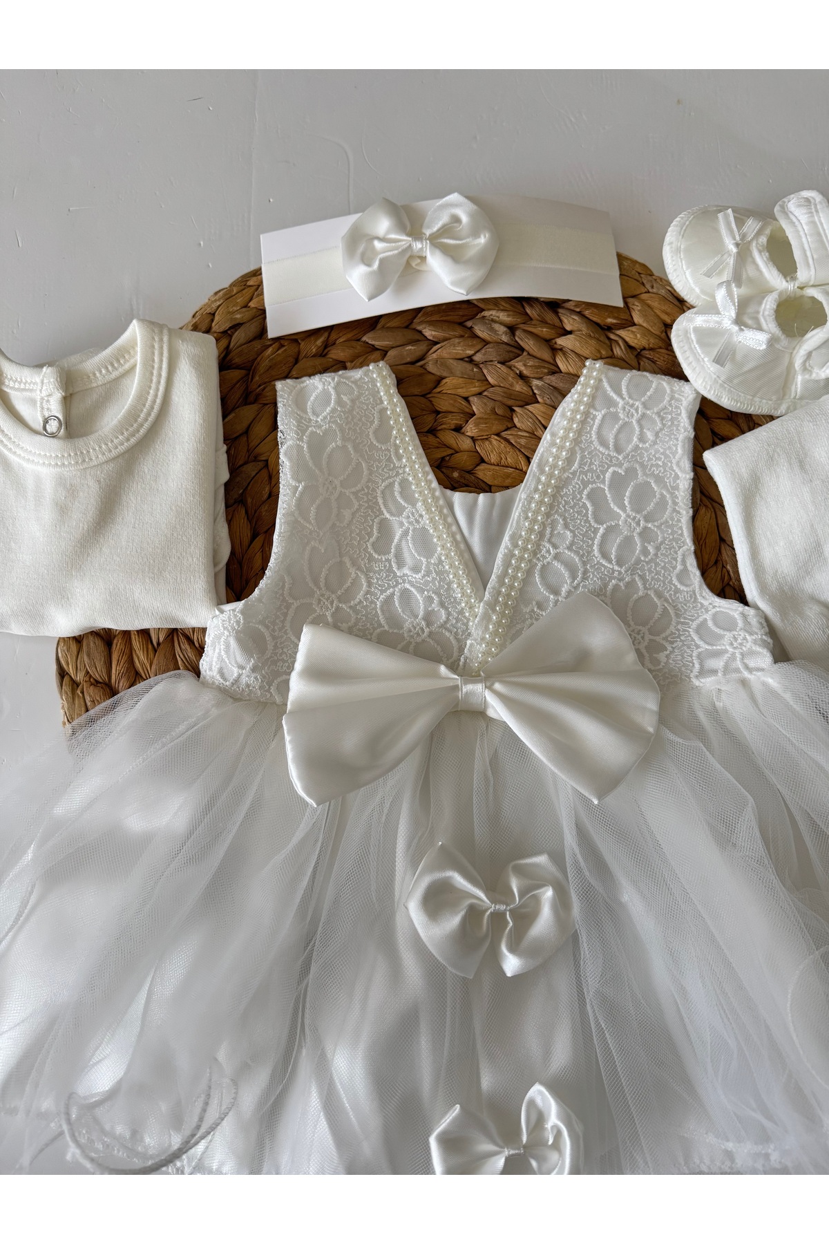 PİLEKİ BABY 0 4 Ay ( 5 Parça ) Yenidoğan Bebek Mevlüt Elbisesi Prenses Elbise Dantelli Gelinlik Elbise fotoğrafı 7 (önizleme)