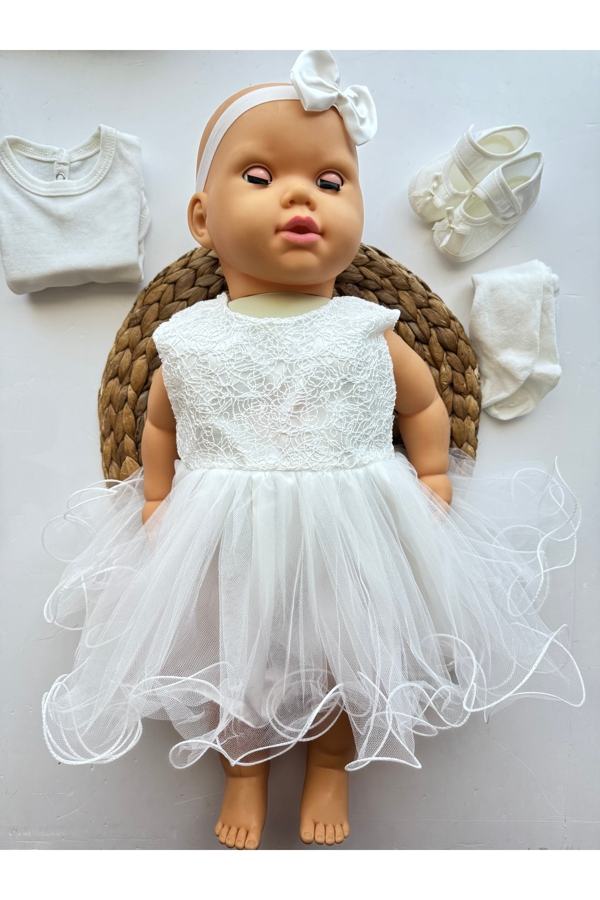 PİLEKİ BABY 0 4 Ay ( 5 Parça ) Yenidoğan Bebek Mevlüt Elbisesi Prenses Elbise Dantelli Gelinlik Elbise fotoğrafı 3 (önizleme)