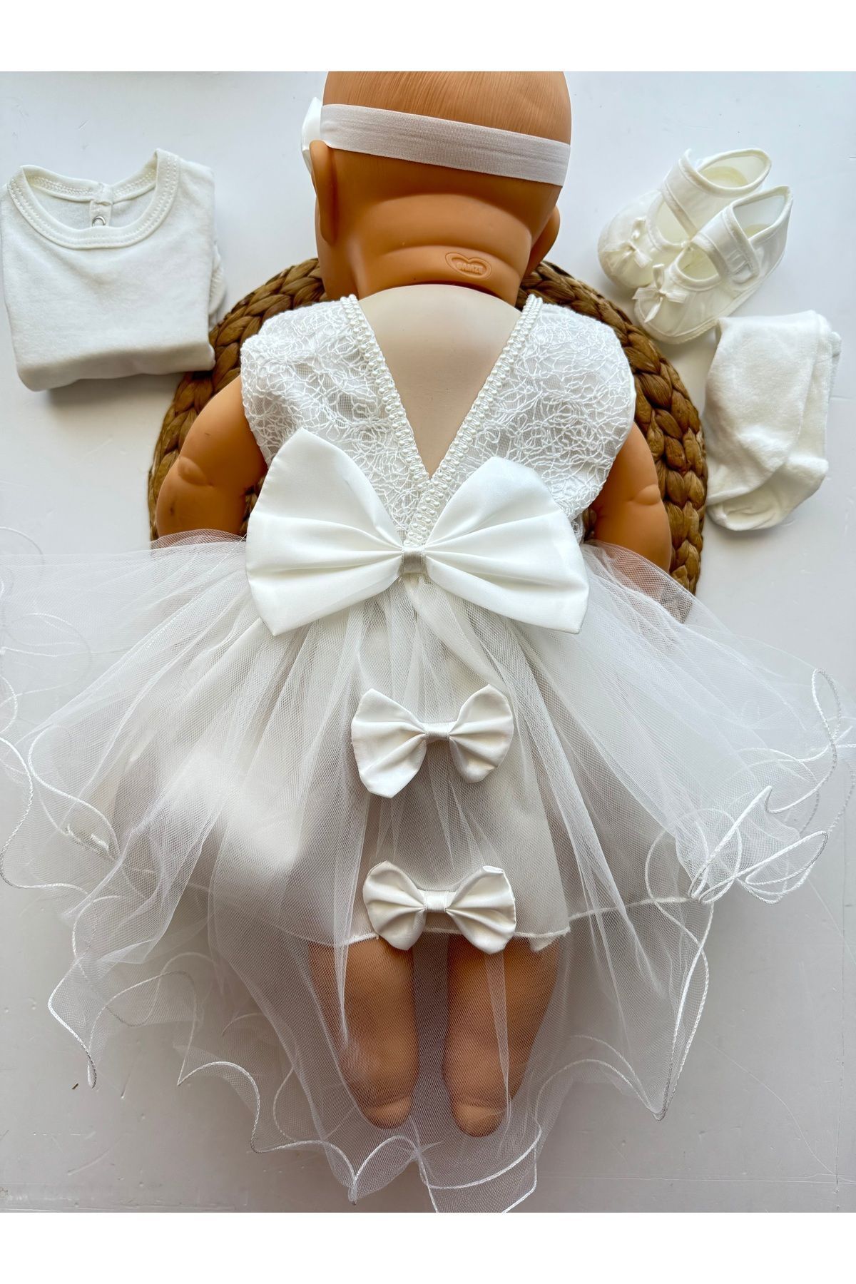 PİLEKİ BABY 0 4 Ay ( 5 Parça ) Yenidoğan Bebek Mevlüt Elbisesi Prenses Elbise Dantelli Gelinlik Elbise fotoğrafı 4 (önizleme)
