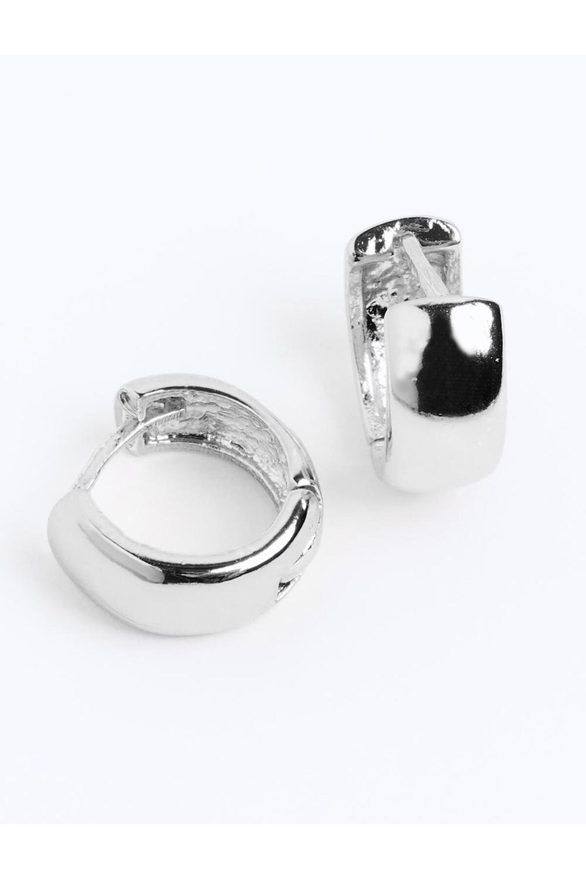Jimmy Key-Silver Color Thick Half Hoop Earrings 2