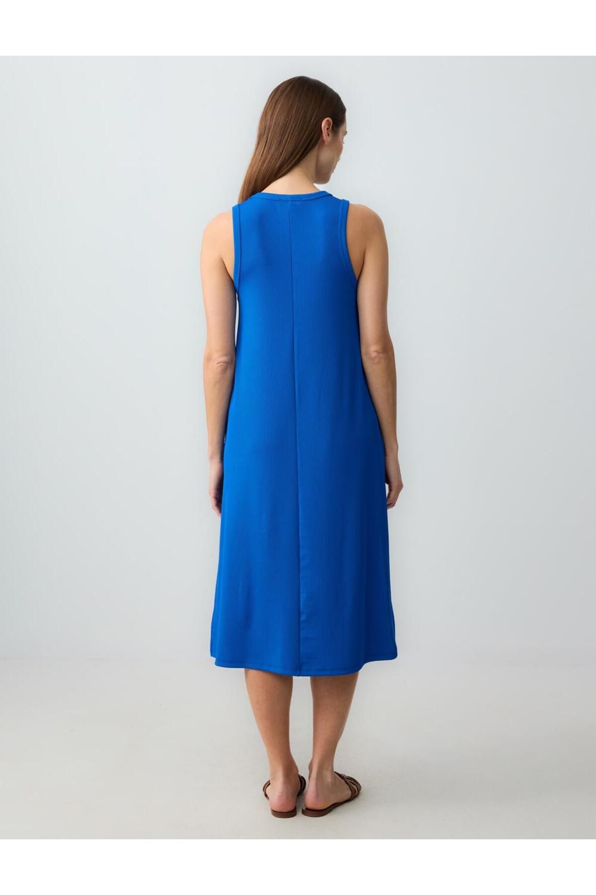 Jimmy Key-Cobalt Relaxed Fit Sleeveless Crew Neck Knitted Midi Dress 6