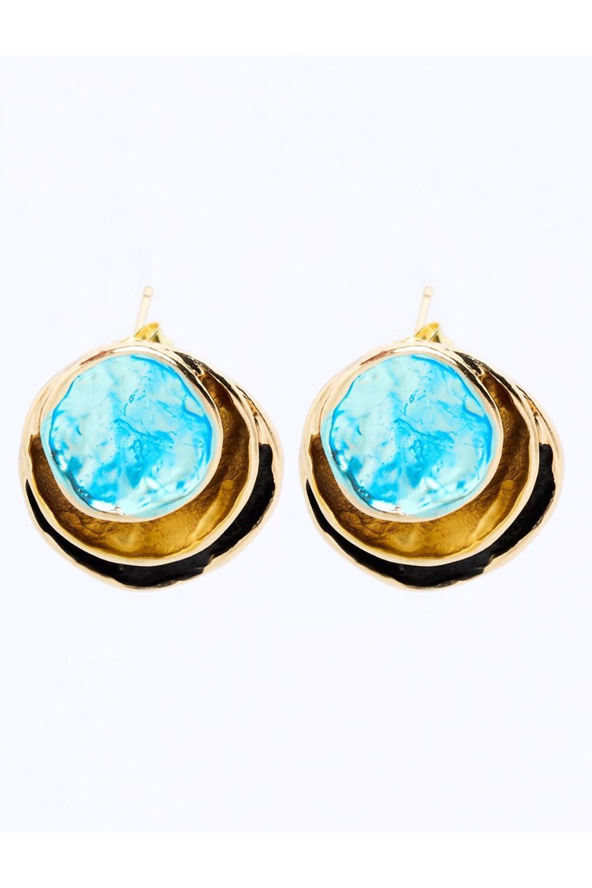 Jimmy Key-Turquoise Enamel Detailed Round Figured Earrings 2