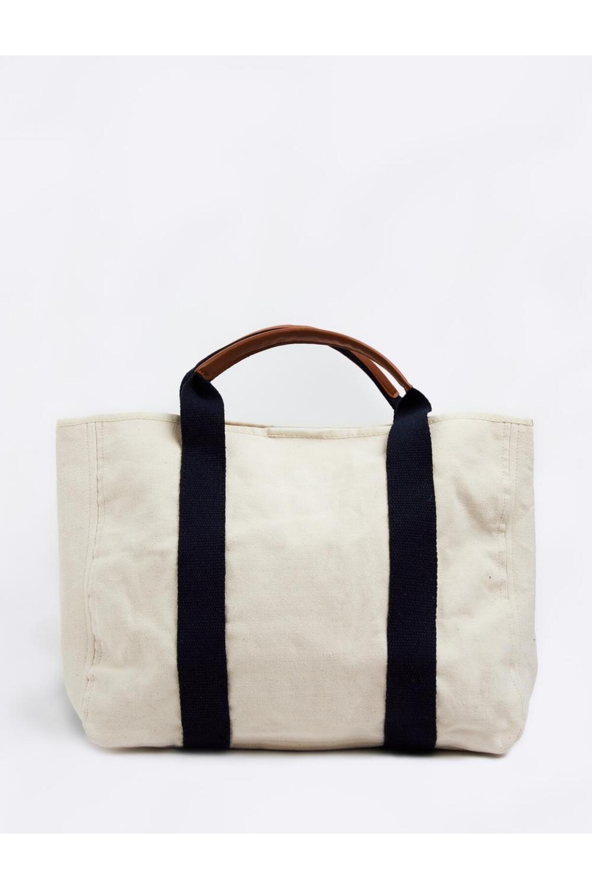 Jimmy Key-Ecru Canvas Hand and Shoulder Bag with Removable Strap Detail 3