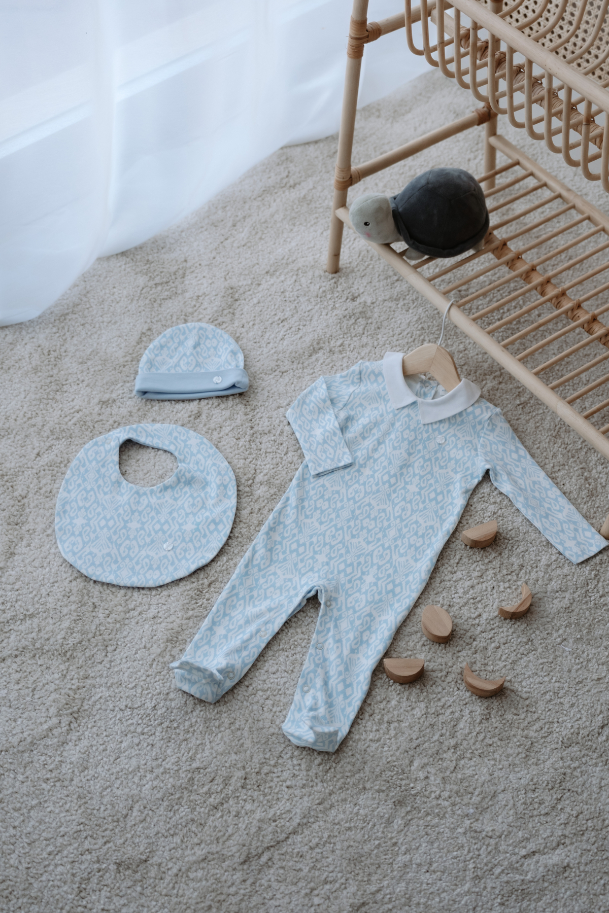 Atelier Babbi %100 Pamuk 5'Li Yenidoğan Seti - İkat / Mavi fotoğrafı 2 (önizleme)