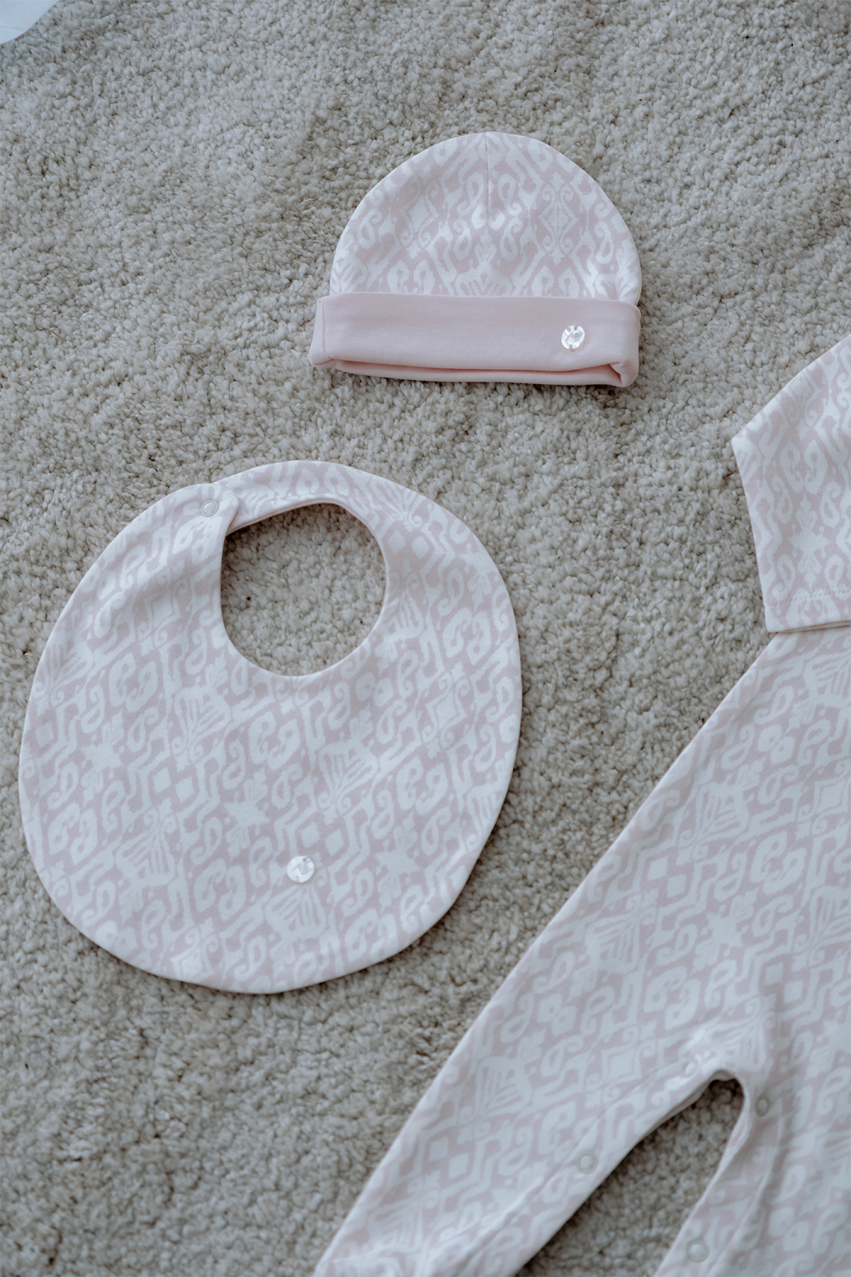 Atelier Babbi %100 Pamuk 3'Lü Yenidoğan Seti - İkat / Pembe fotoğrafı 3 (önizleme)