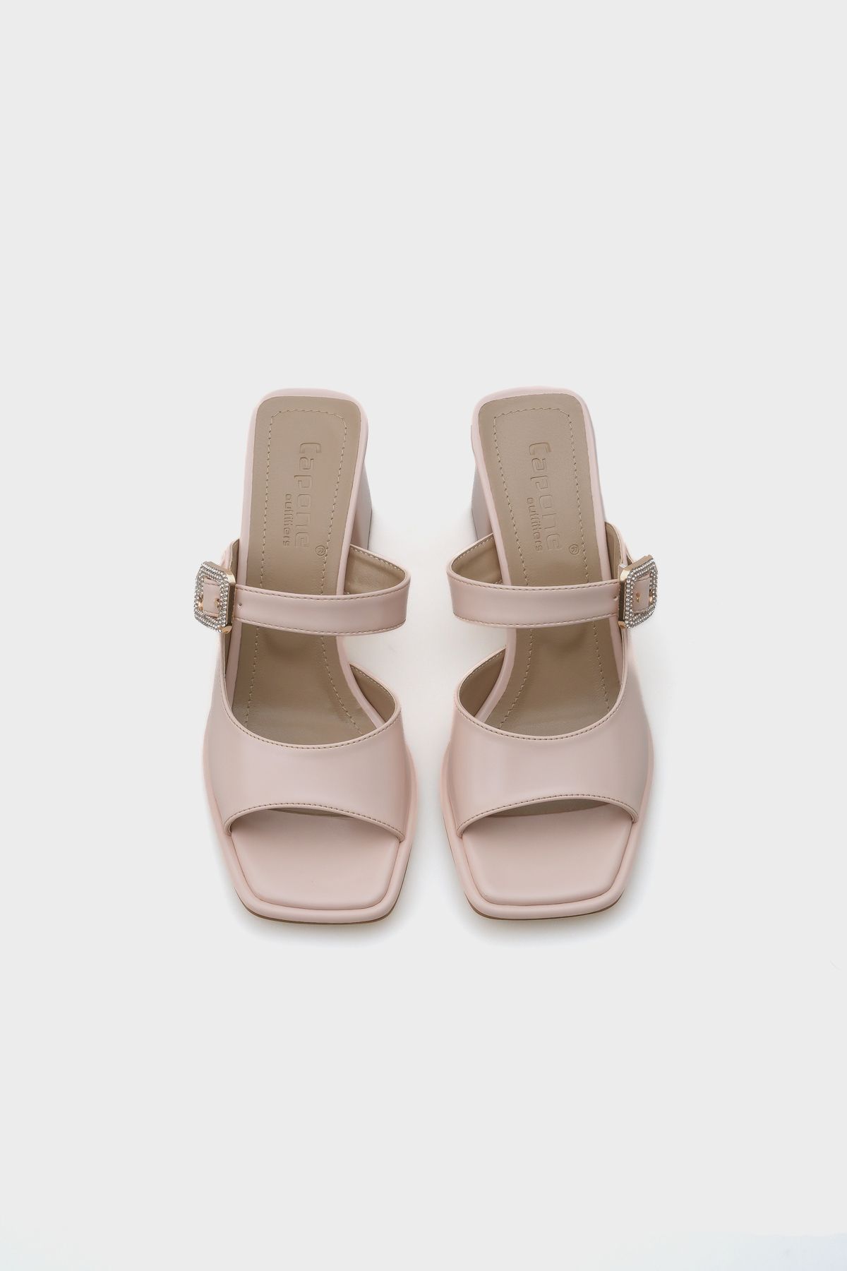 Capone Outfitters-Monika Blunt Toe Medium Heeled Stone Buckle Women's Slippers 5