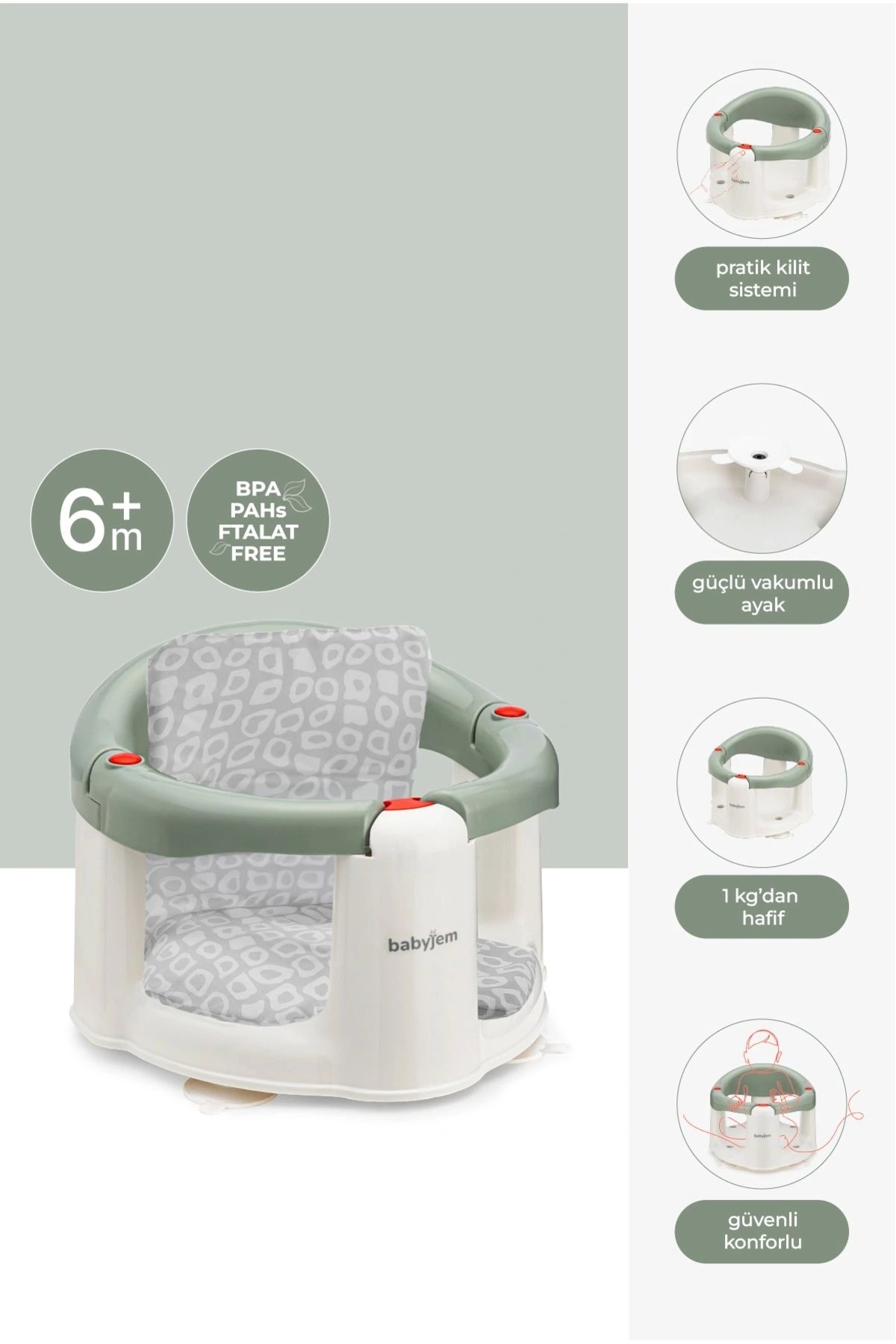 Babyjem Önden Açılır Mama Sandalye Oturağı Ve Minderi -  2 ' Li Set Soft Yeşil