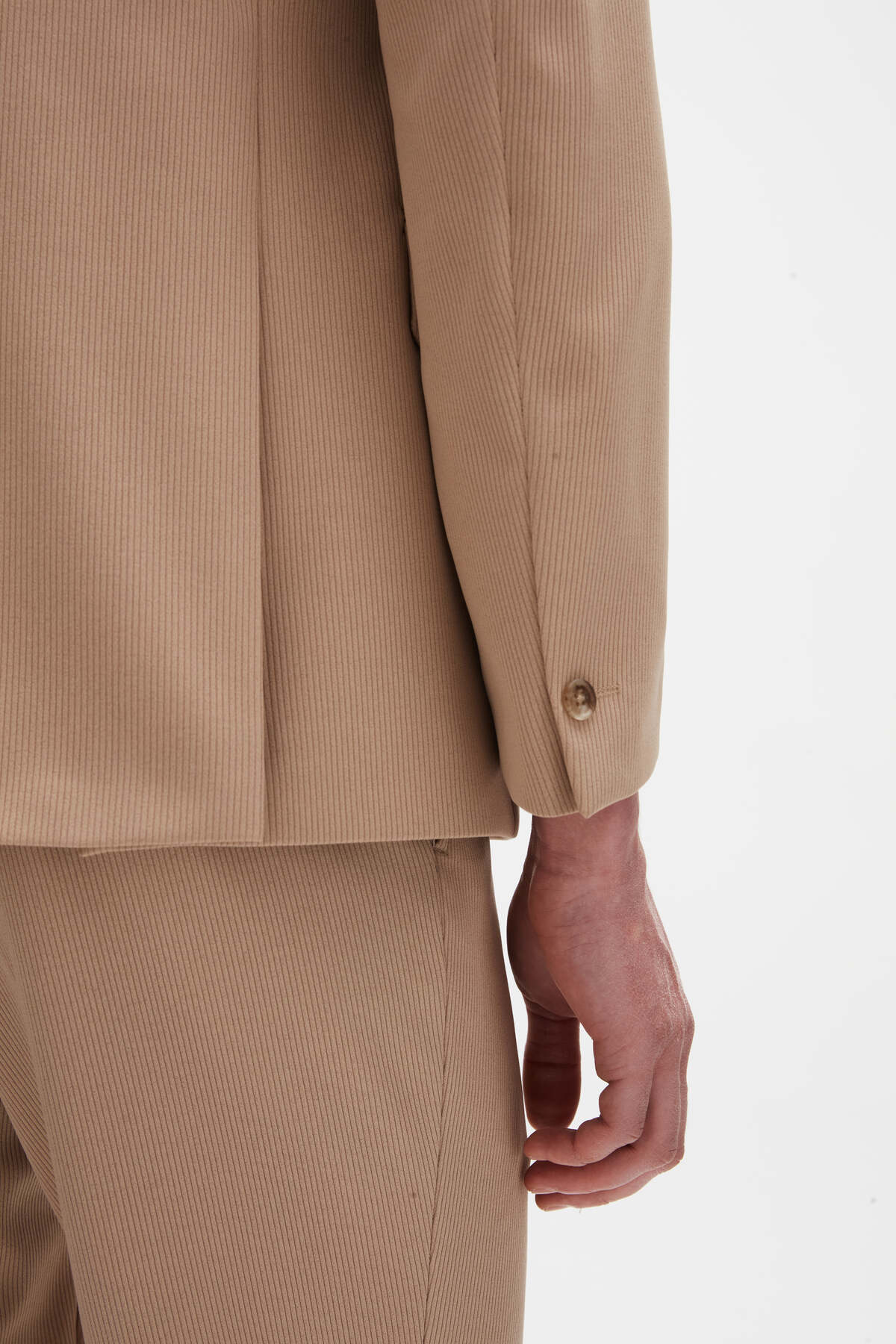 Twn-Costum slim fit bej tricotat cu nervuri 8