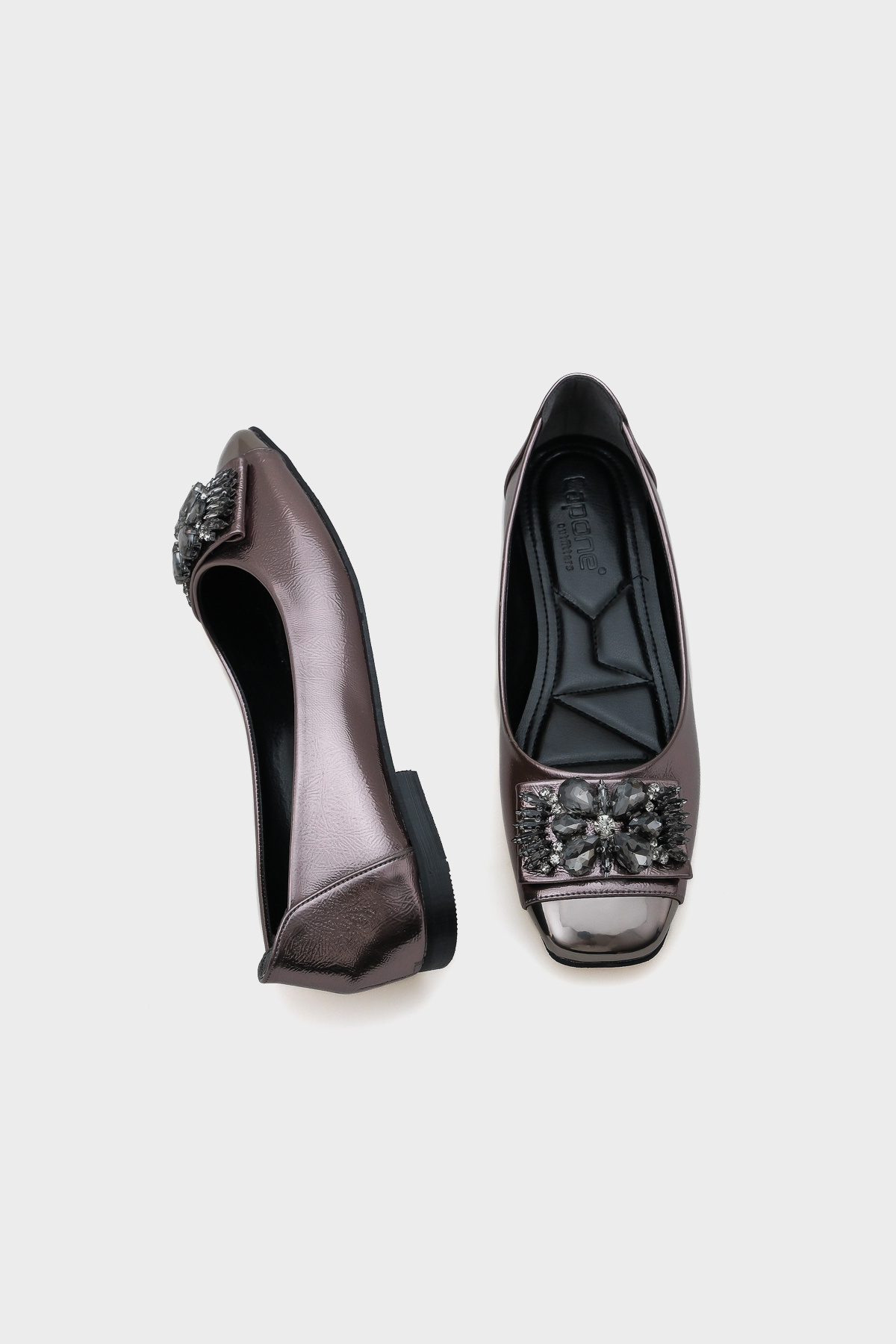 Capone Outfitters-Agnes Toe Metallic Stone Buckled Stylowe baleriny 3