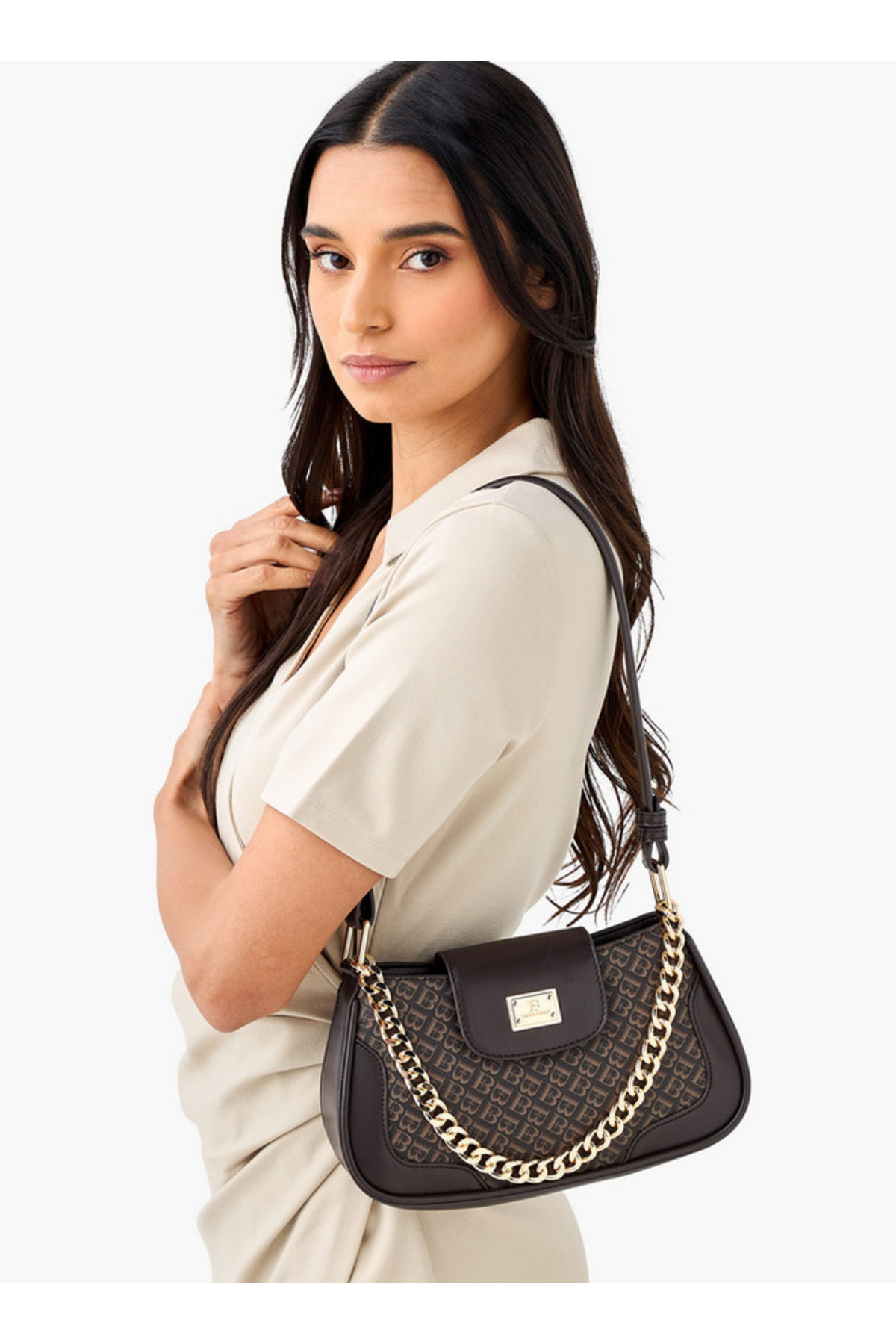 Flora Bella by Shoexpress-Monogram Print Shoulder Bag with Strap Handle and Flap Closure 2