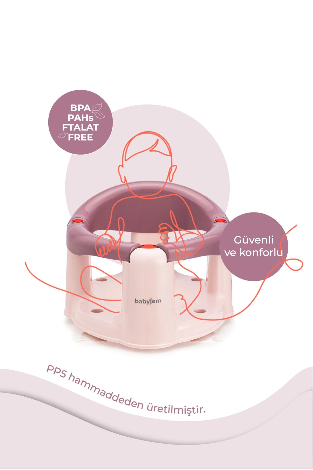 Babyjem Önden Açılır Banyo ve Mama Oturağı ve Hediye Minderli - 2 'Li Set Mürdüm fotoğrafı 2 (önizleme)