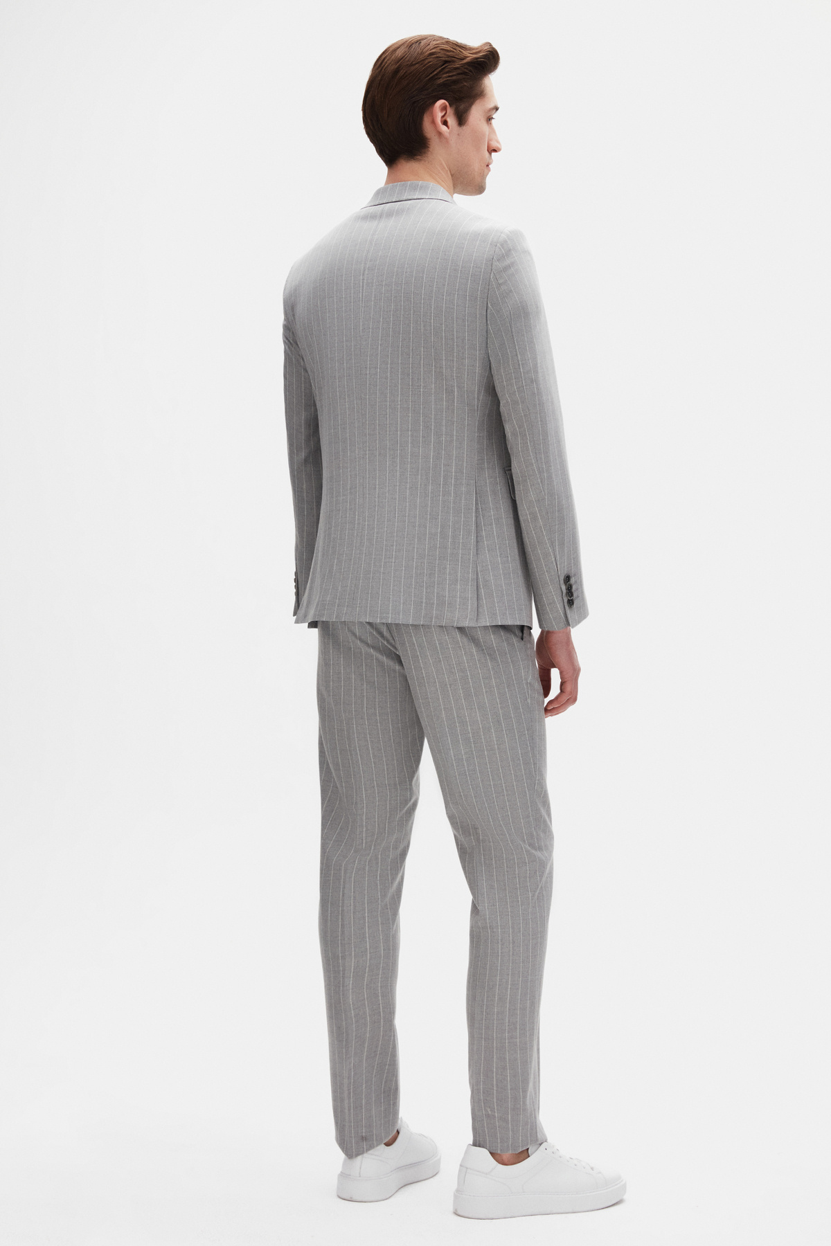 D'S Damat-Ds Damat Regular Fit Gray Striped Double Breasted Suit 3