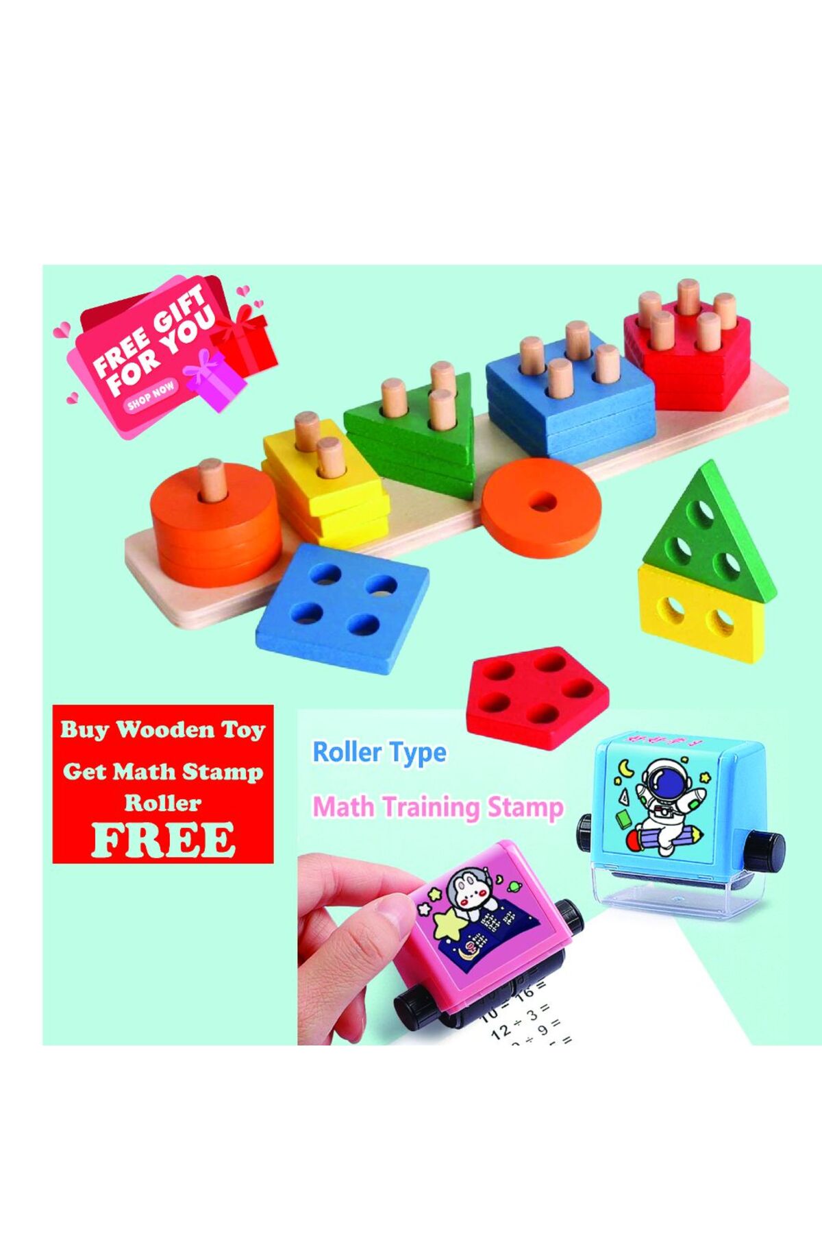 لگوهای چوبی مونته‌سوری، بازی‌های چیدن و مرتب‌سازی، پازل‌های حسی و مهر و موم غلتکی ریاضی هدیه رایگان