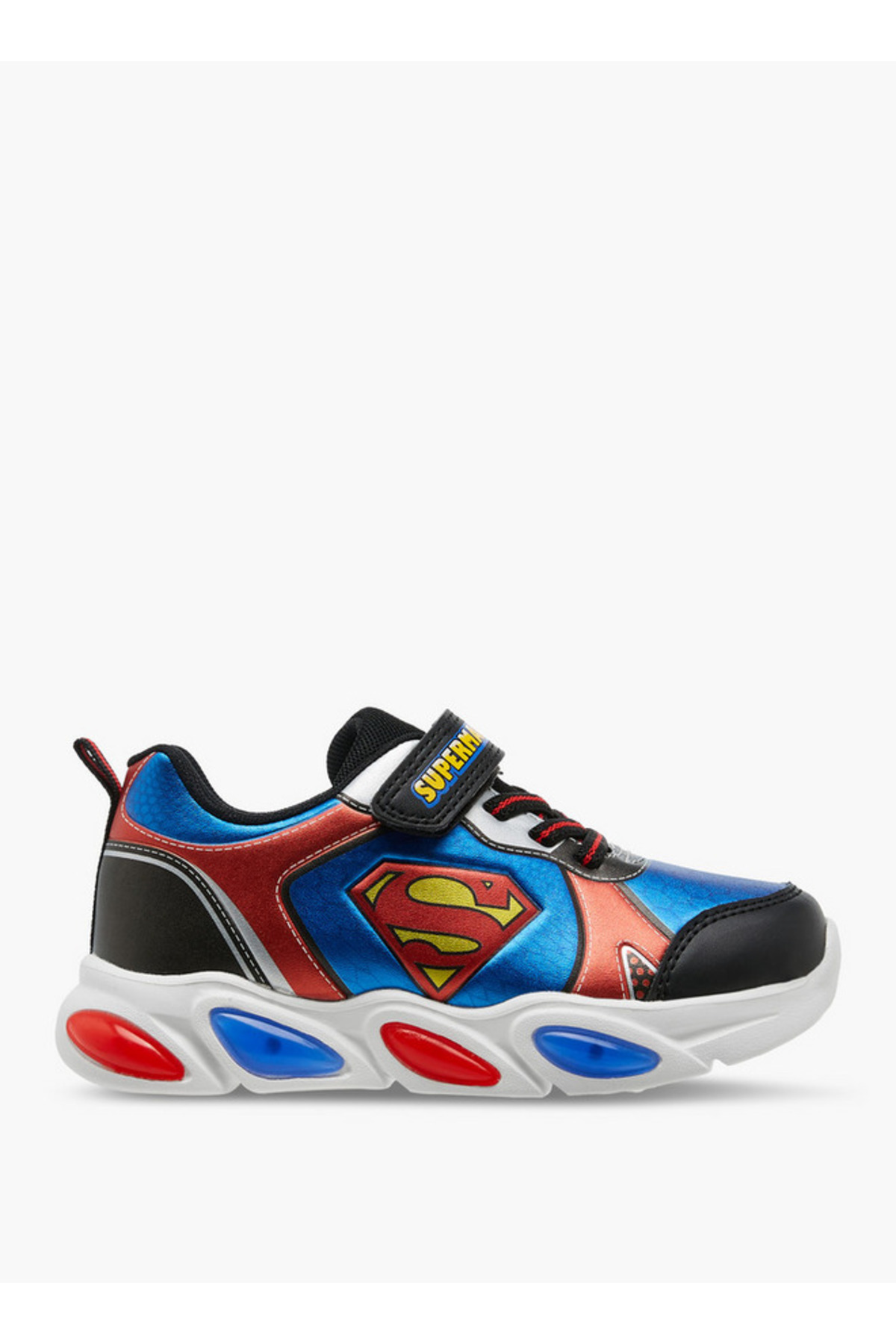 Superman-Logo Embossed Light-Up Sneakers with Hook and Loop Closure 3