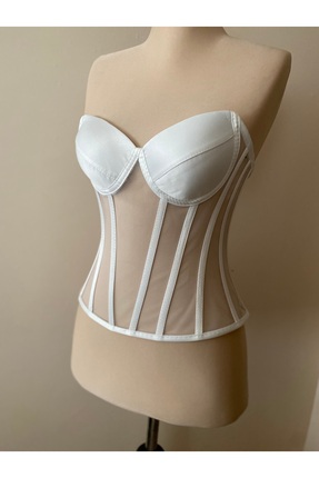 MODA Ekru Transparan Korse -Hazır Beden Büstiyer Gelinlik