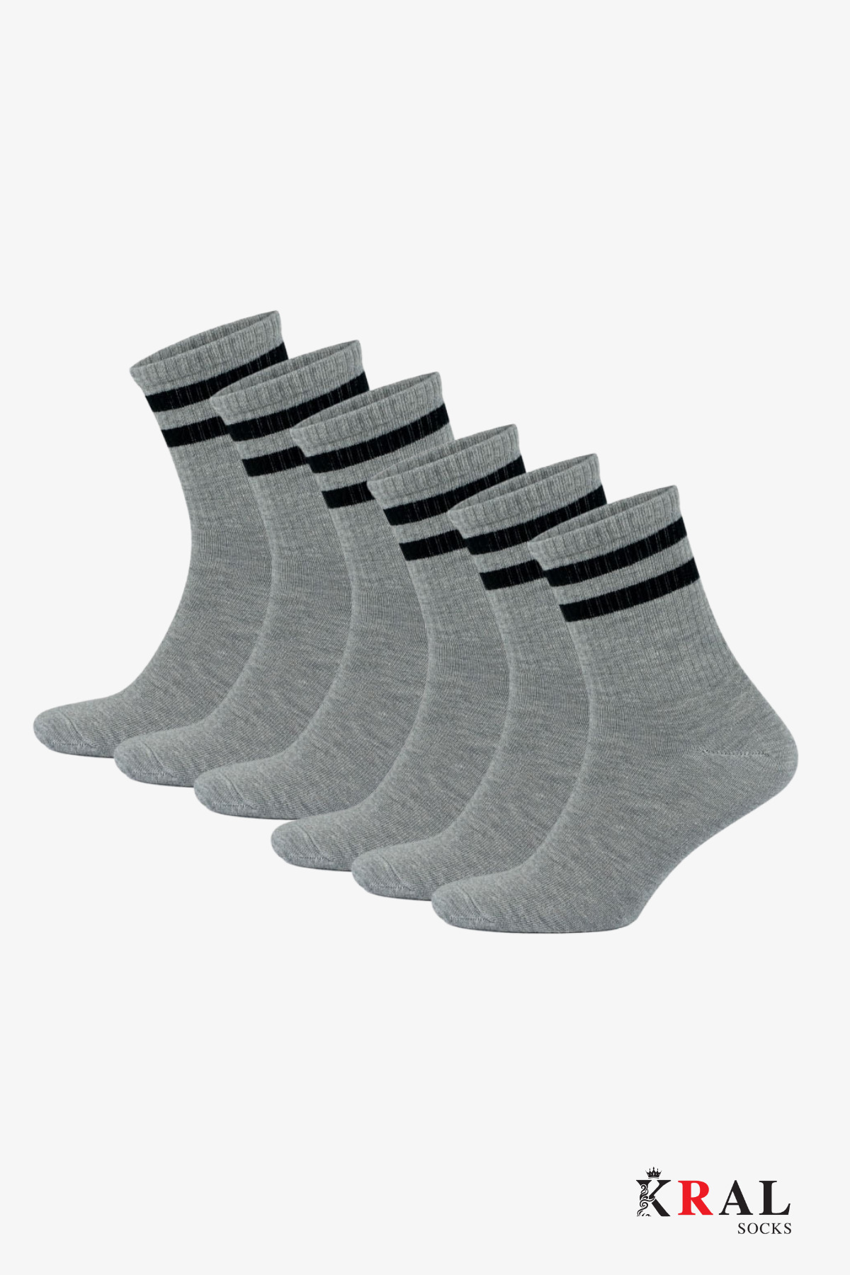 Lüx Kral 6 Çift Unisex Çizgili Pamuklu Kolej Tenis Çorap görsel 3