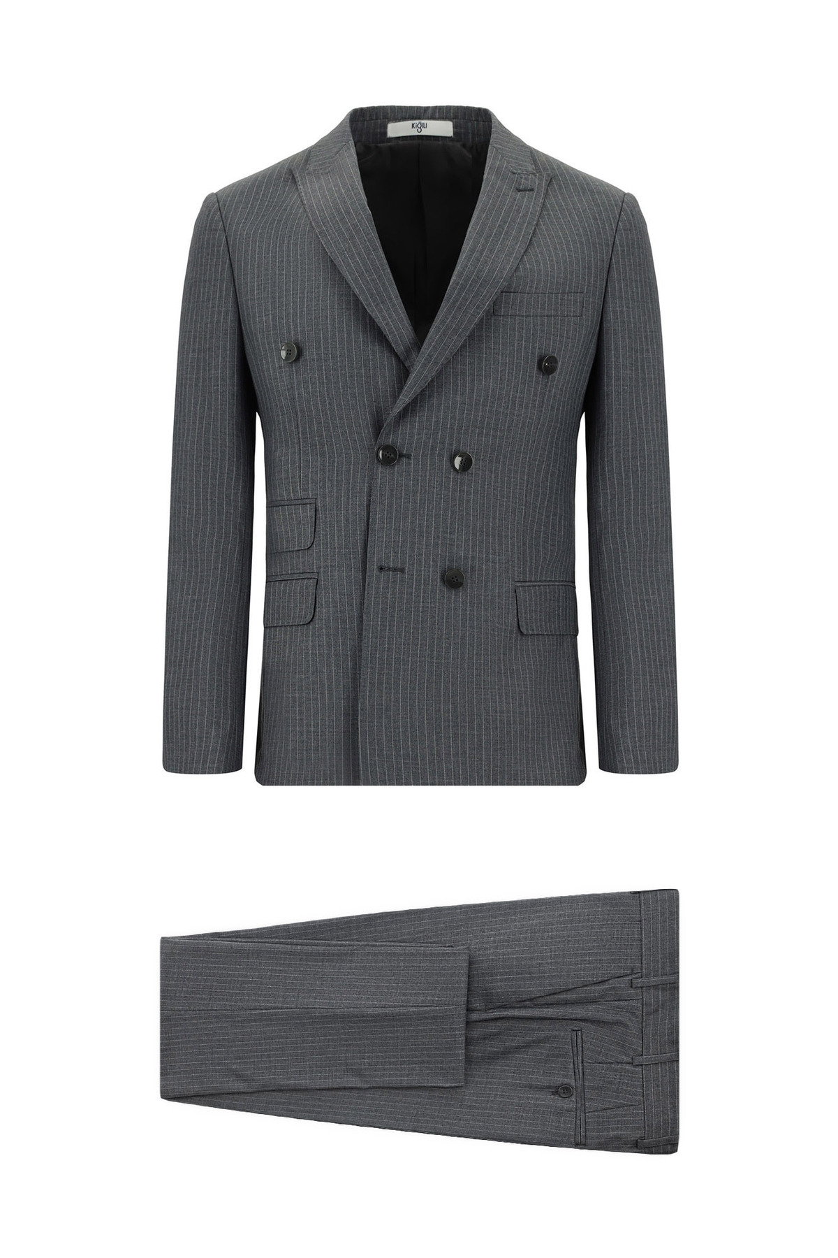 Kiğılı Super Slim Fit Ekstra Dar Kesim Çizgili Kruvaze Takım Elbise