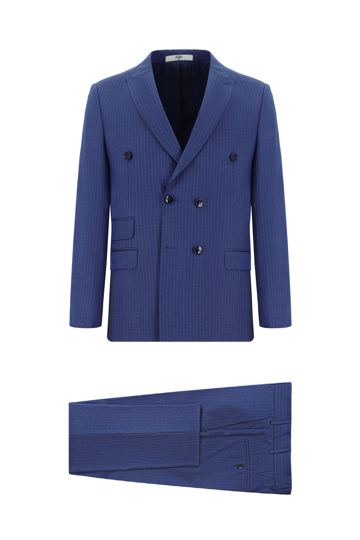 Kiğılı Super Slim Fit Ekstra Dar Kesim Çizgili Kruvaze Takım Elbise