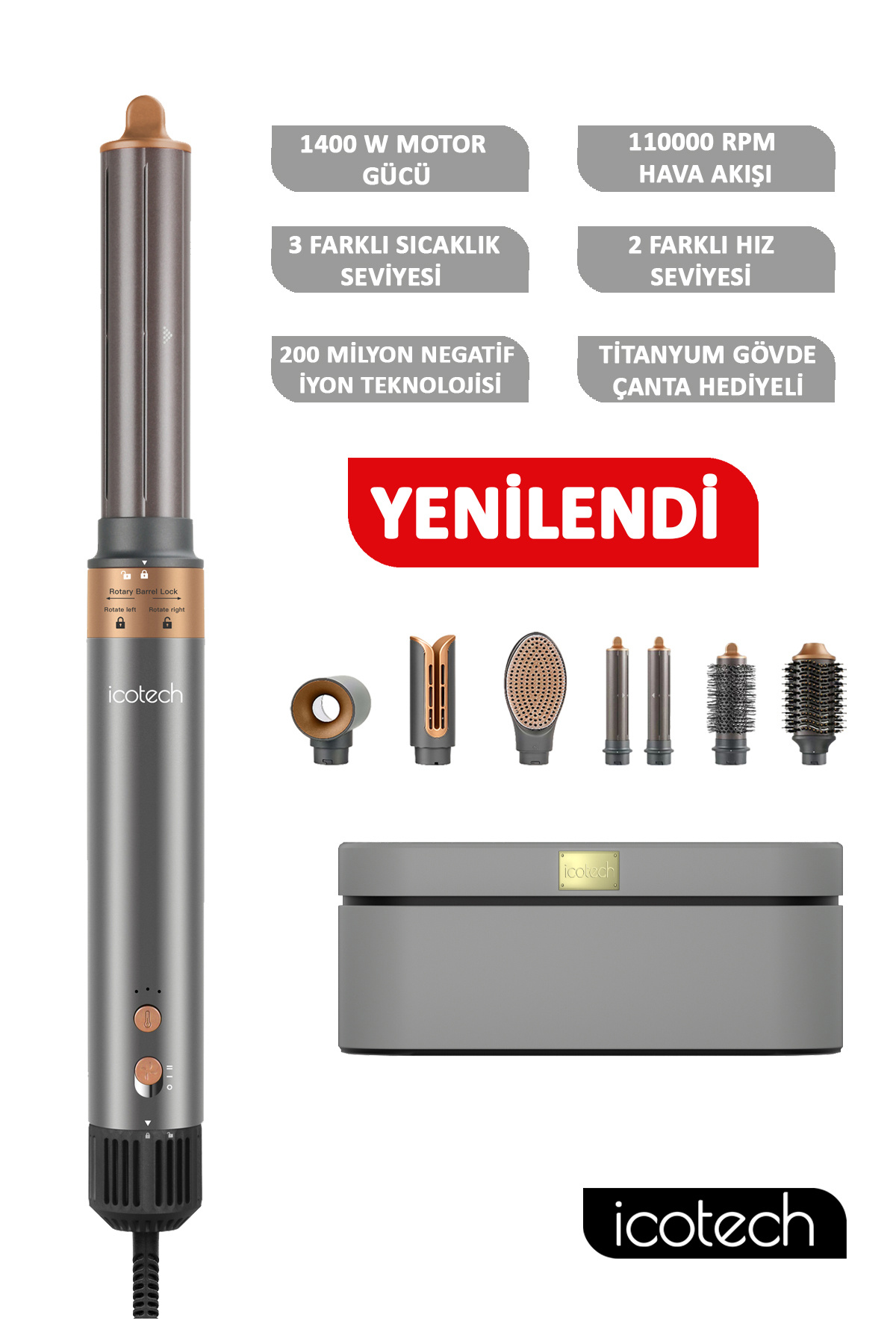 icotech Hs60 Gri 7 In 1 Multi Styler Saç Şekillendirici Saç Maşası Hava Üflemeli Saç Şekillendirici