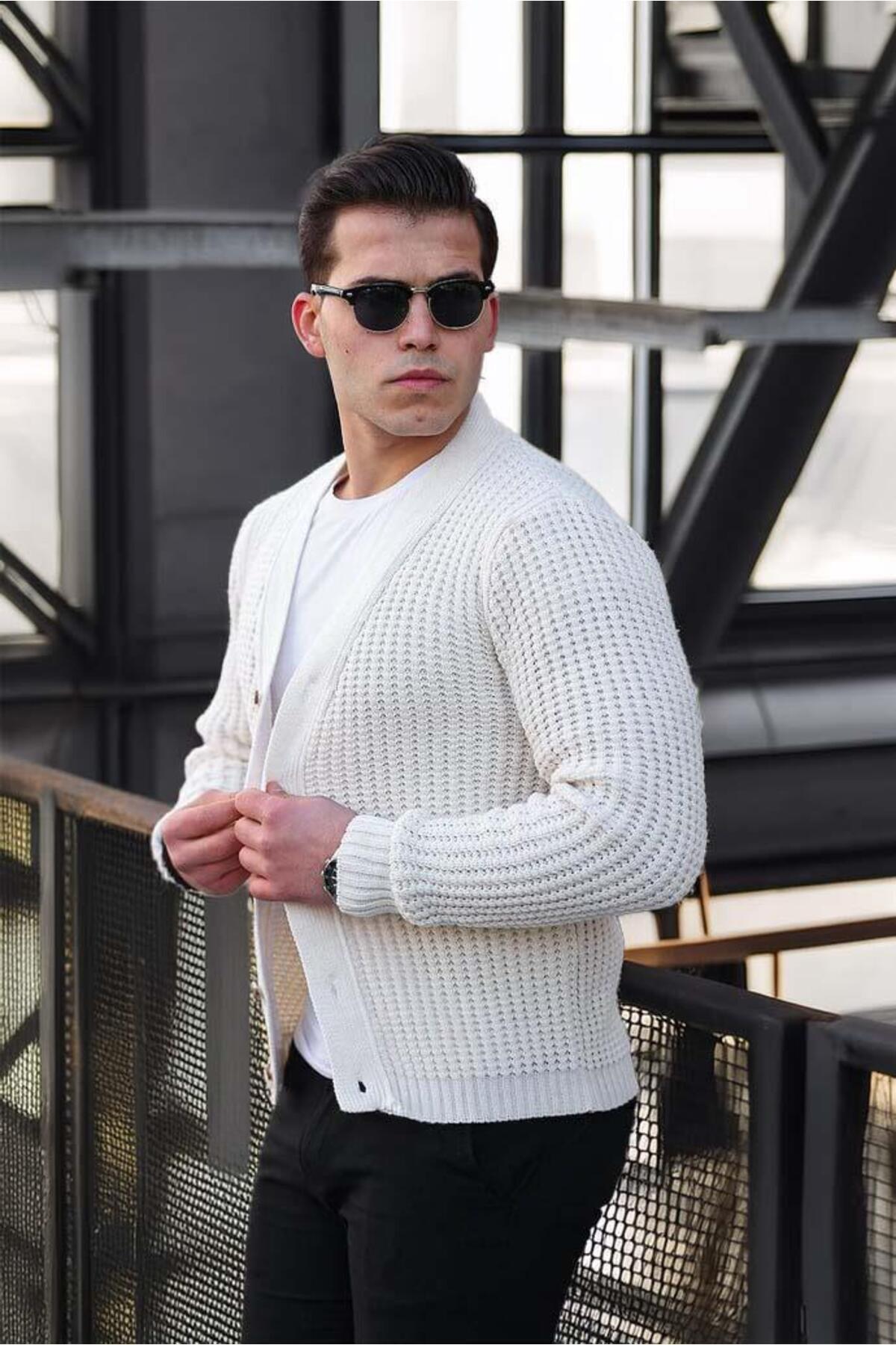 Valiberta-Nopenli Ribbed Knitted Buttoned Cardigan - Stone 2
