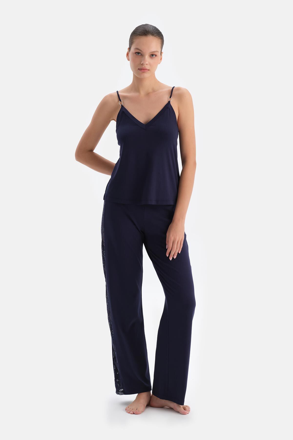 Dagi Lacivert Yan Dantel Detaylı Pantolon