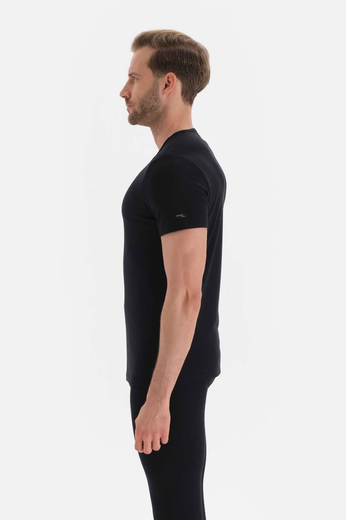 Dark Velvet V Yaka Kısa Kol Erkek Termal Içlik Tek Üst SİYAH ürün görseli 3