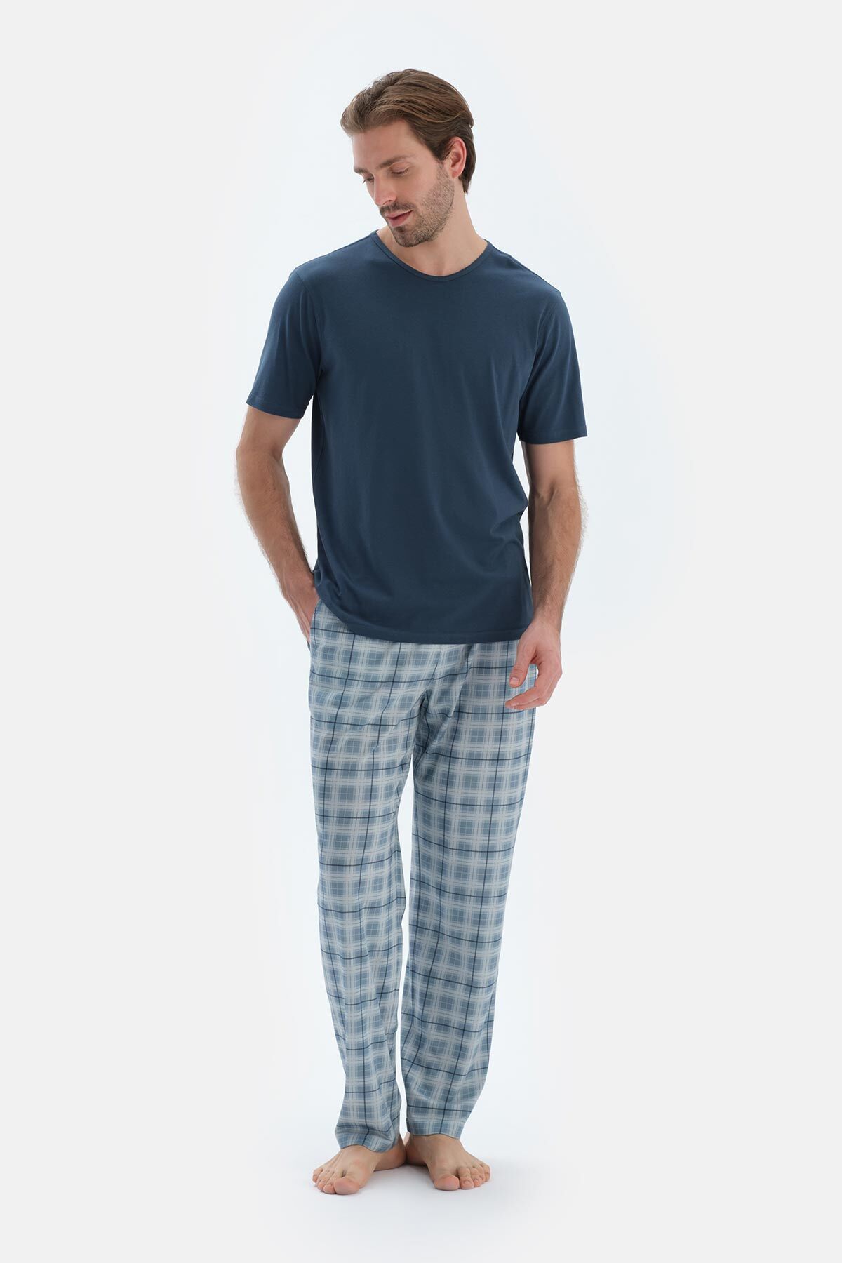 Dagi Mavi Ekoseli Penye Modal Basıc Pantolon