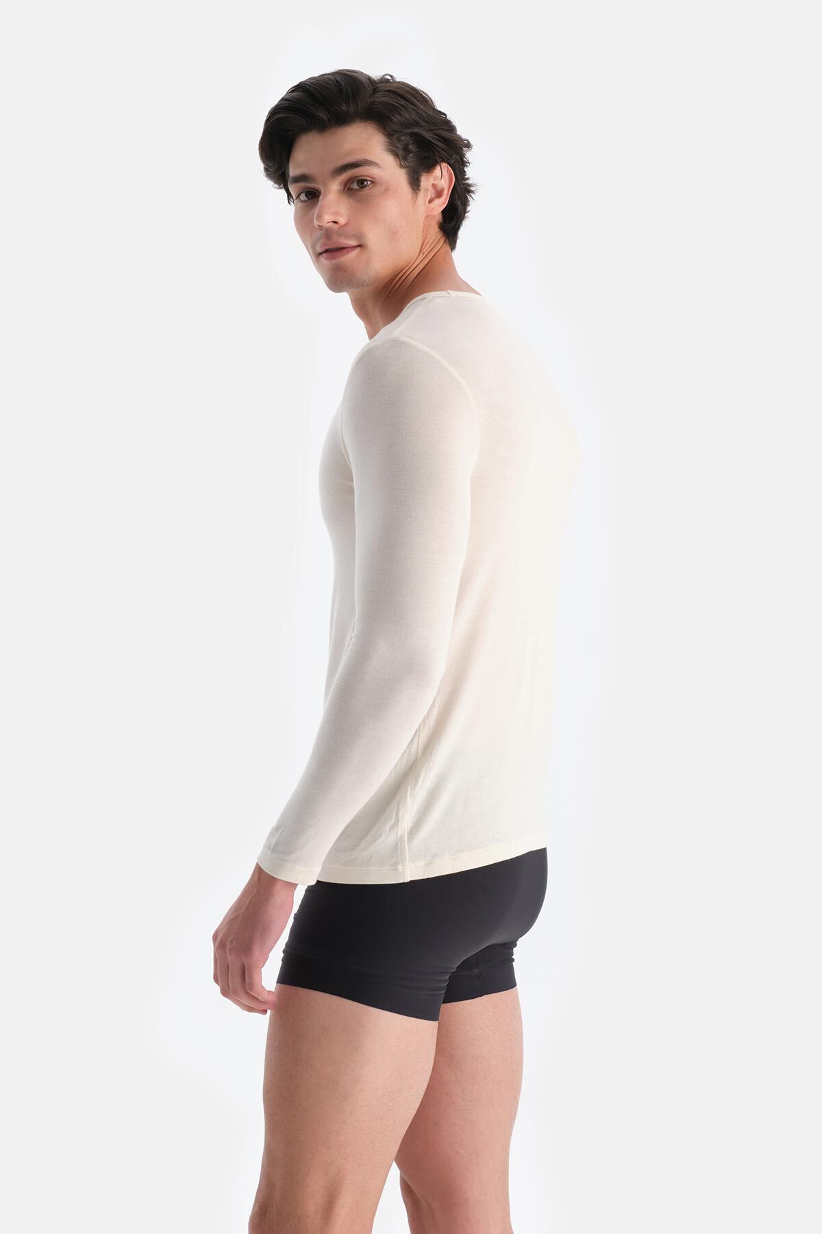 Dagi-Ecru D1051 Modal Cashmere Crew Neck Long Sleeve Top 3