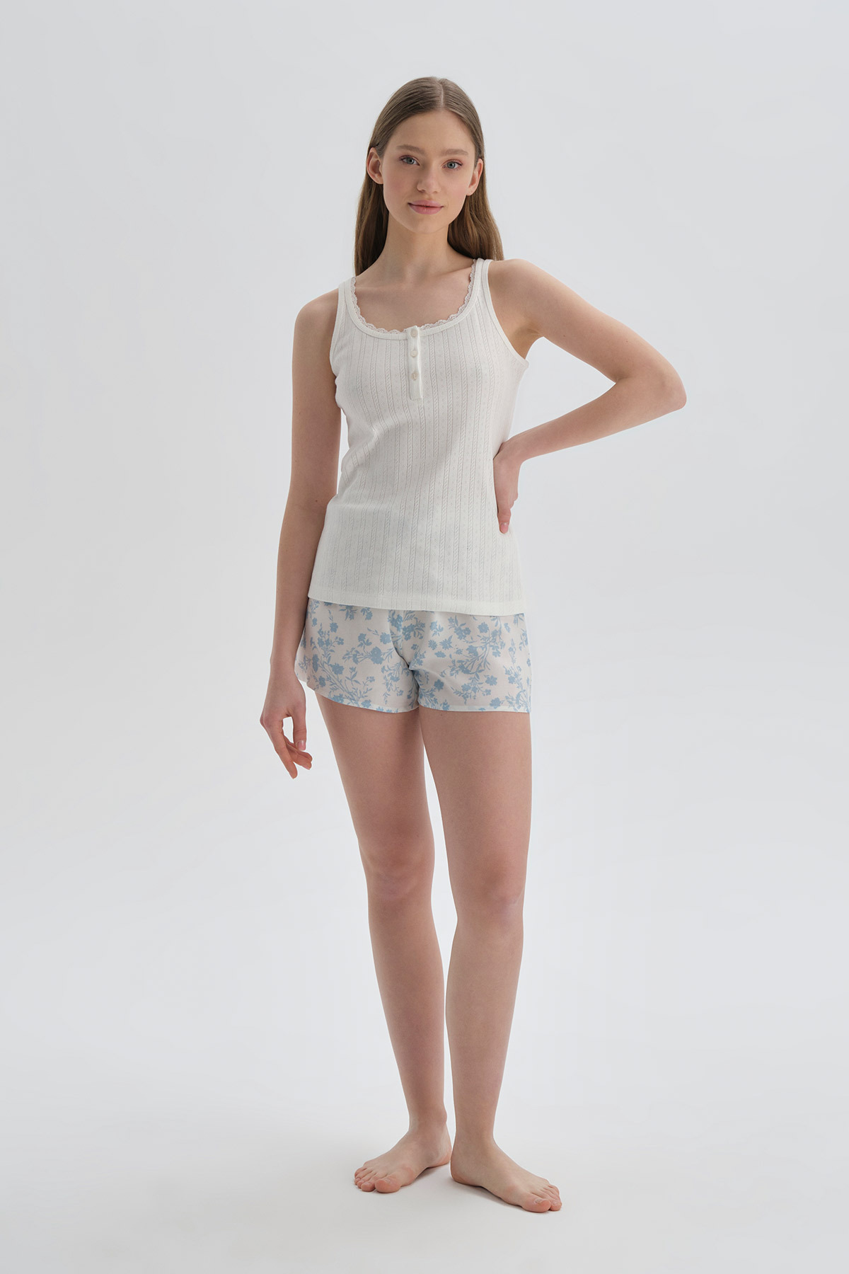Dagi-White Patterned Viscose Shorts Pajama Bottoms 3