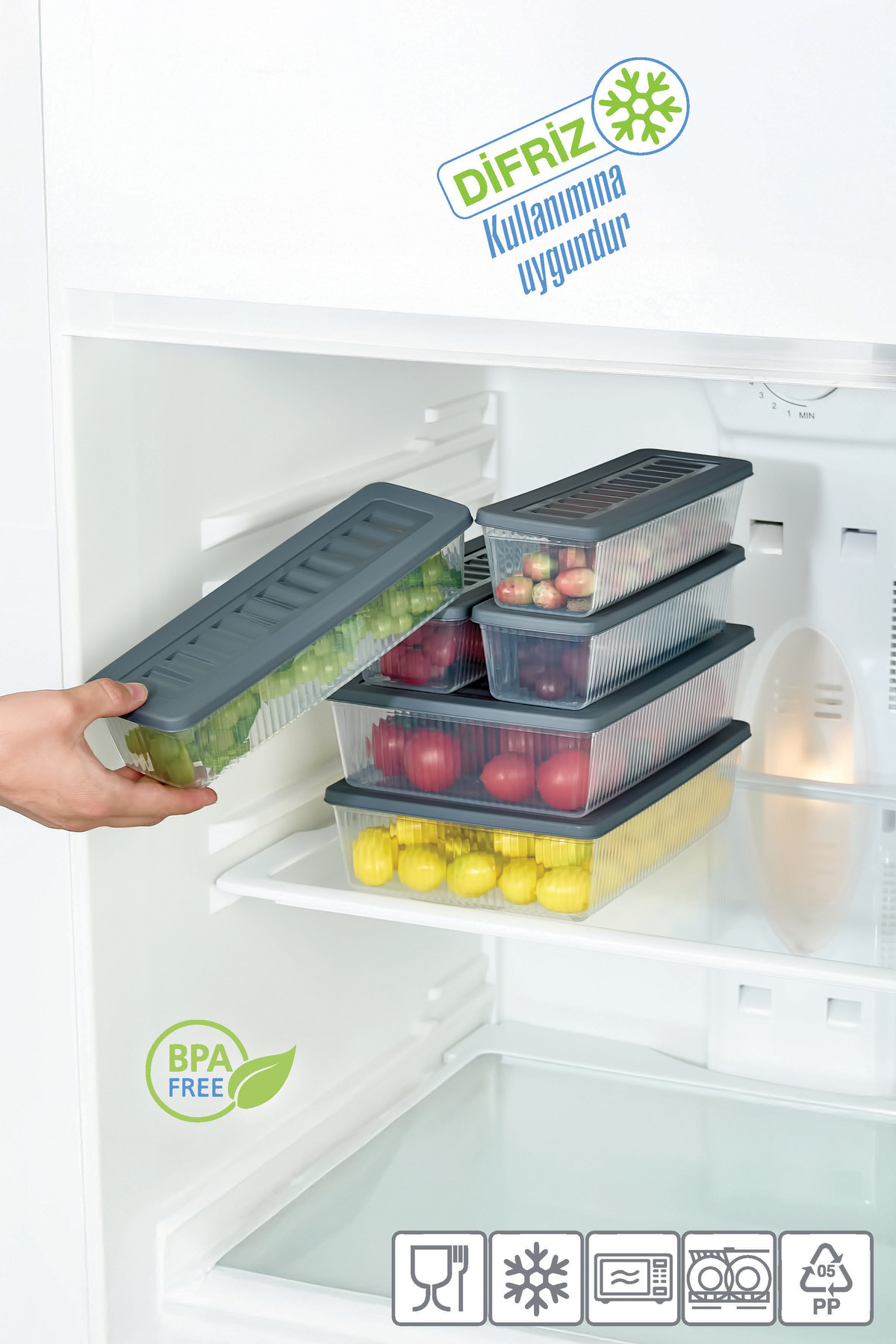 VİGENTİNO-Set of 4 Refrigerator Organizer Microwave and Freeze Suitable Storage Container 4 X 2400 ml 4
