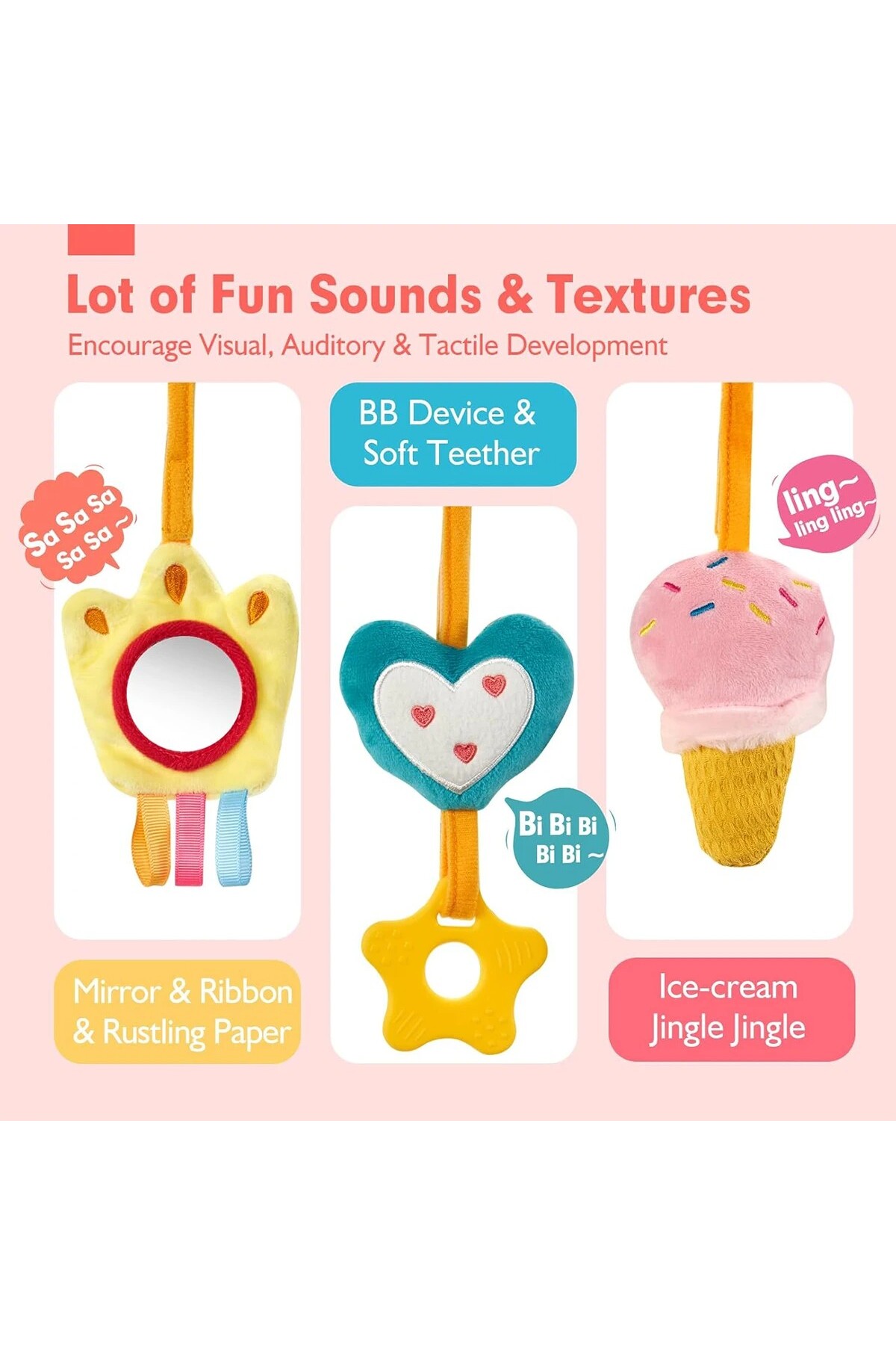 Zigver Bebek Beşik Asılı Çıngıraklı Peluş Oyuncaklar Yenidoğan Duyusal Oyuncaklar fotoğrafı 3 (önizleme)