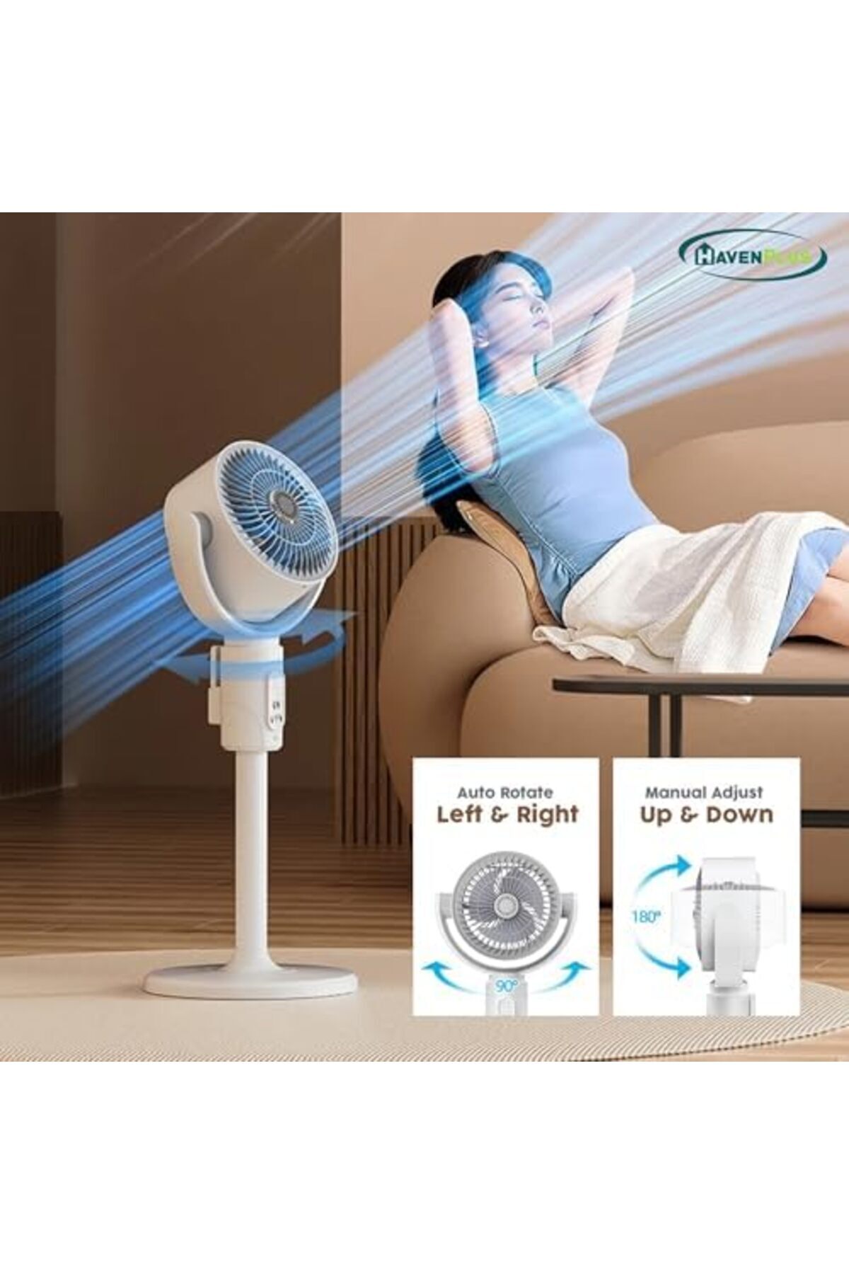 HavenPlus-Air Circulation Fan Rechargeable, Portable F1 Circulation Fan 3 In 1 Remote Control, With 4