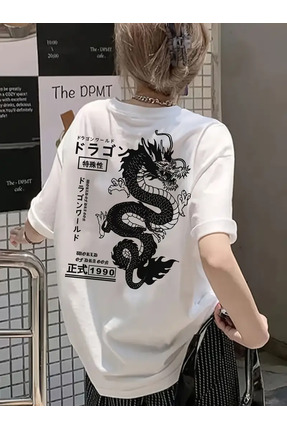 Marco Fresco Unisex Günlük Ejderha Dijital Baskılı Genç Oversize T-shirt