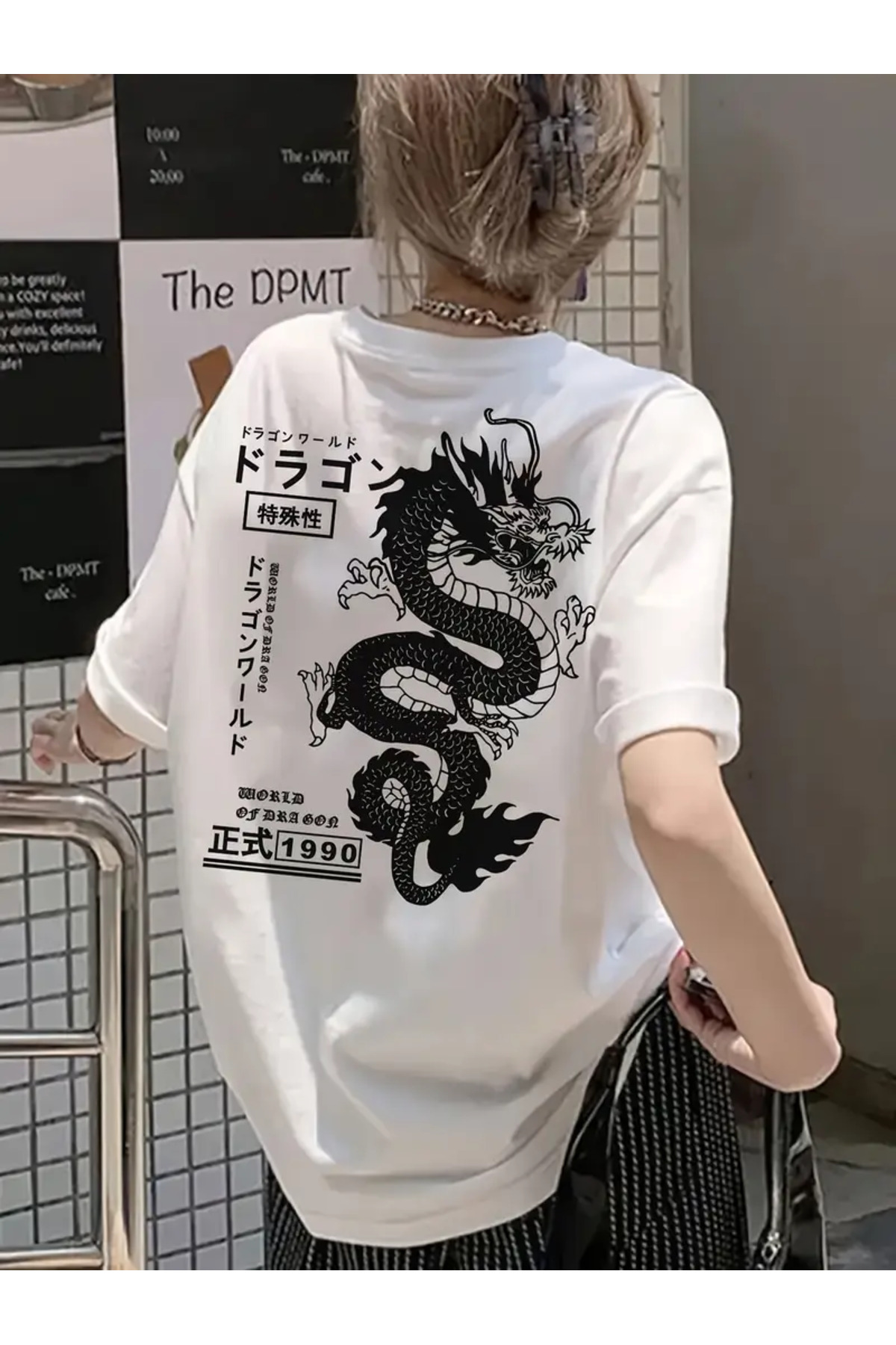 Marco Fresco  Unisex Günlük Ejderha Dijital Baskılı Genç Oversize T-shirt