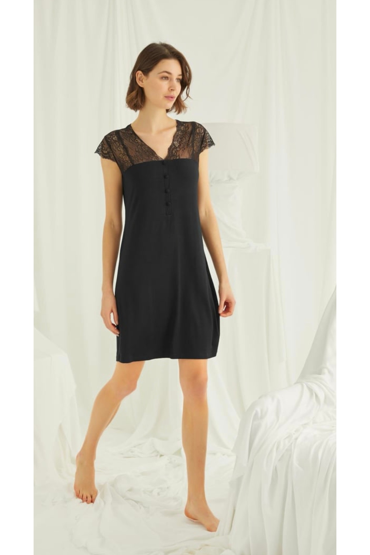 NightLove Monamise Dantelli Önü Düğmeli Gecelik 18427