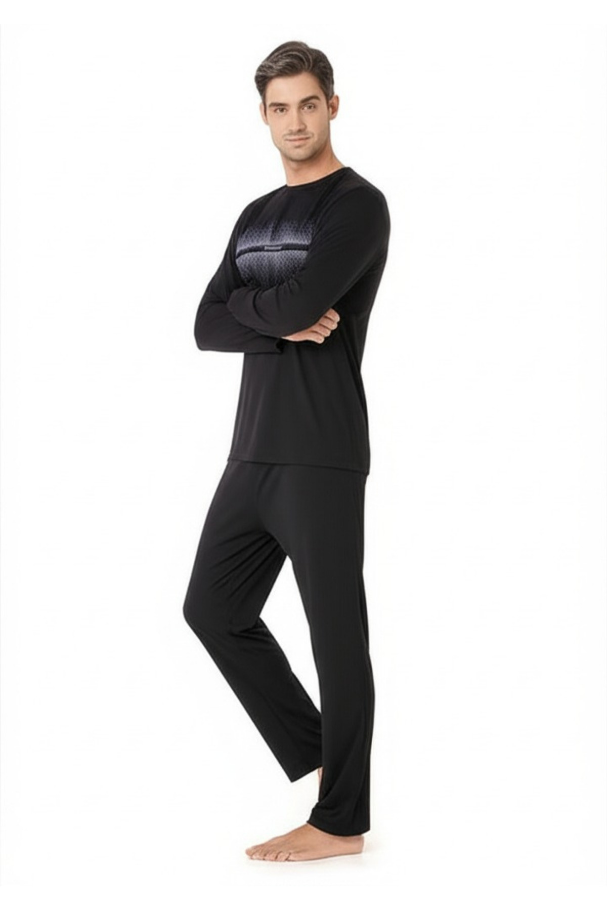 پیر کاردین ست لباس خواب نخی آستین بلند طرح‌دار مردانه یقه گرد مخصوص فصل جدید CH.PC.6.102.C0