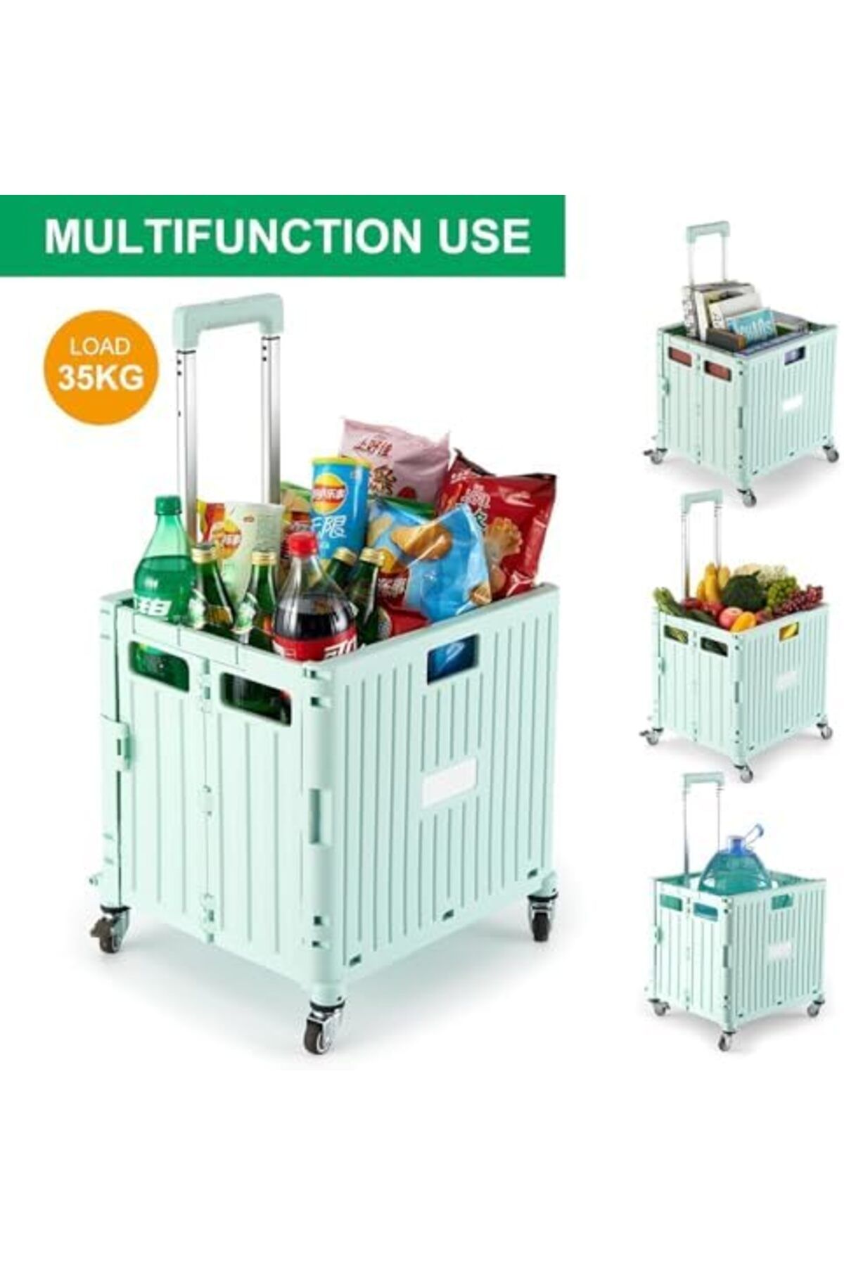 Generic-FALAHOM 65L Folding Utility Cart, Heavy Duty Rolling Grocery Cart with 4 Rotate Wheels, Telescoping 4