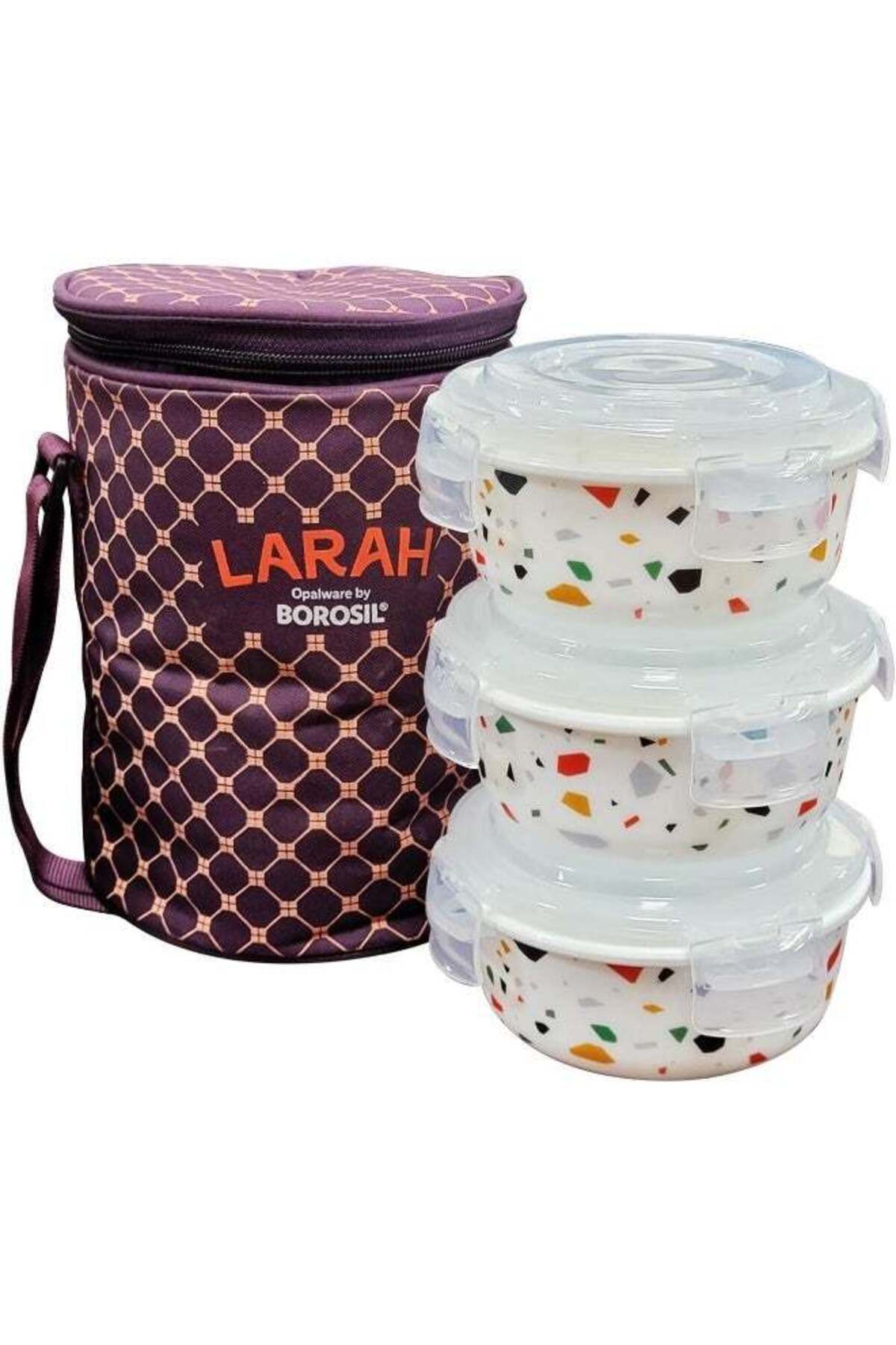 Generic-BOROSIL Larah Opal Klip-N-Store Lunch Box With Bag 3 Pcs Set - 400 Ml X 3 Multicolor 400 ml 1