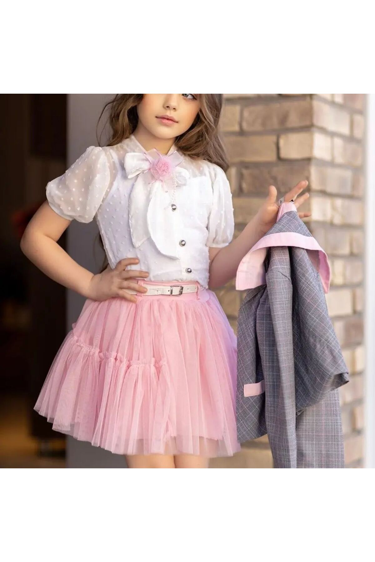 KOKOŞ BEBEK Kız Çocuk 7 Parça Kombin Takım (Ceket, Etek, Gömlek, Badi, Toka, Broş, Kemer) – 3-7 Yaş fotoğrafı 2 (önizleme)