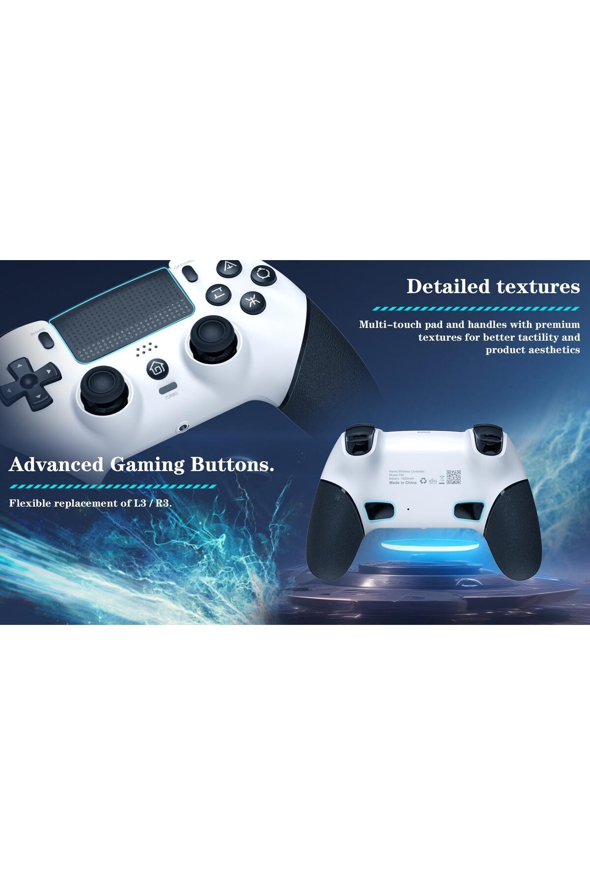 erorex-وحدة تحكم لاسلكية لجهاز PS4 Pro Slim مزودة بعصا تحكم مدمجة ومكبرات صوت دقيقة وعصا تحكم Turbo Advanced 3