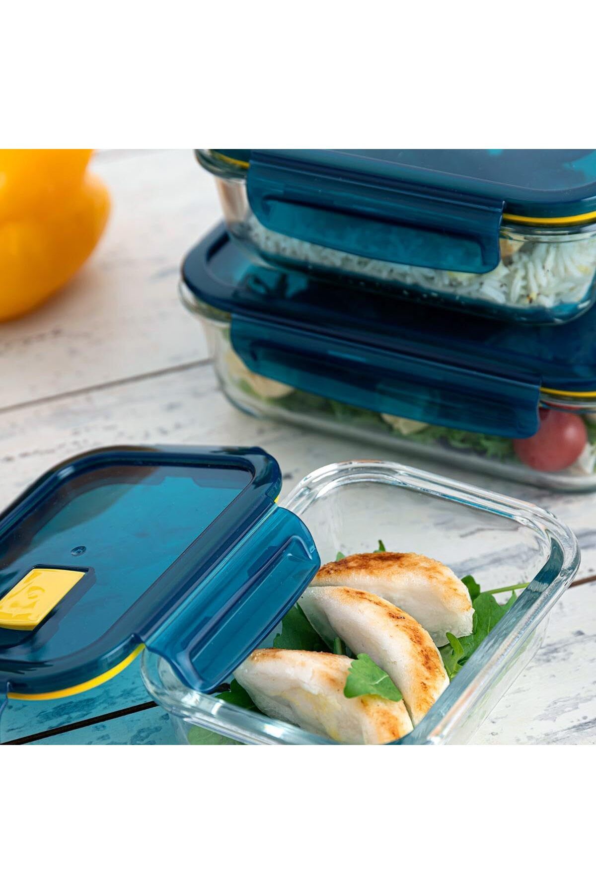 erorex-Borosilicate Glass Square Food Saver 800Ml Capacity, Openable Secure Air Vent, Silicone Seal, 5