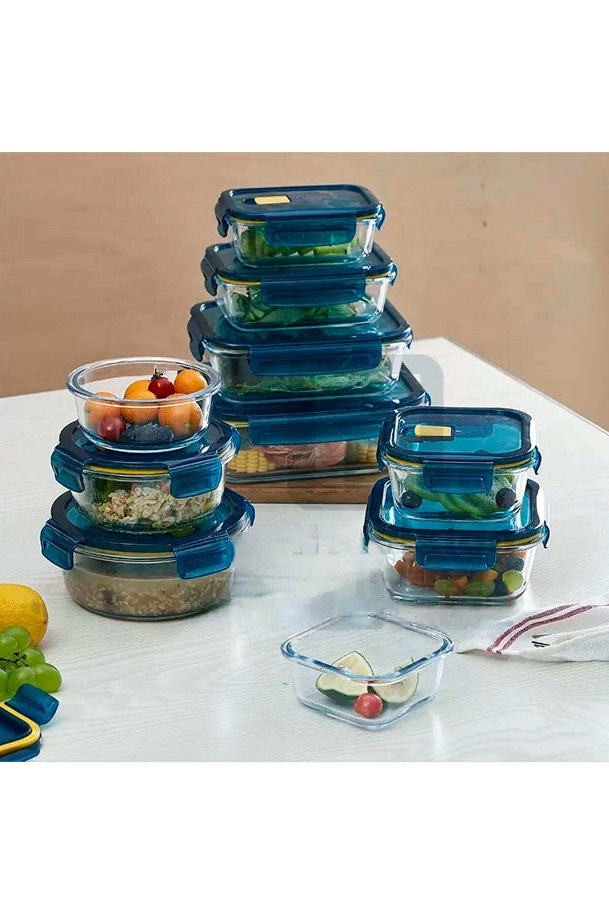 erorex-Borosilicate Glass Square Food Saver 800Ml Capacity, Openable Secure Air Vent, Silicone Seal, 4